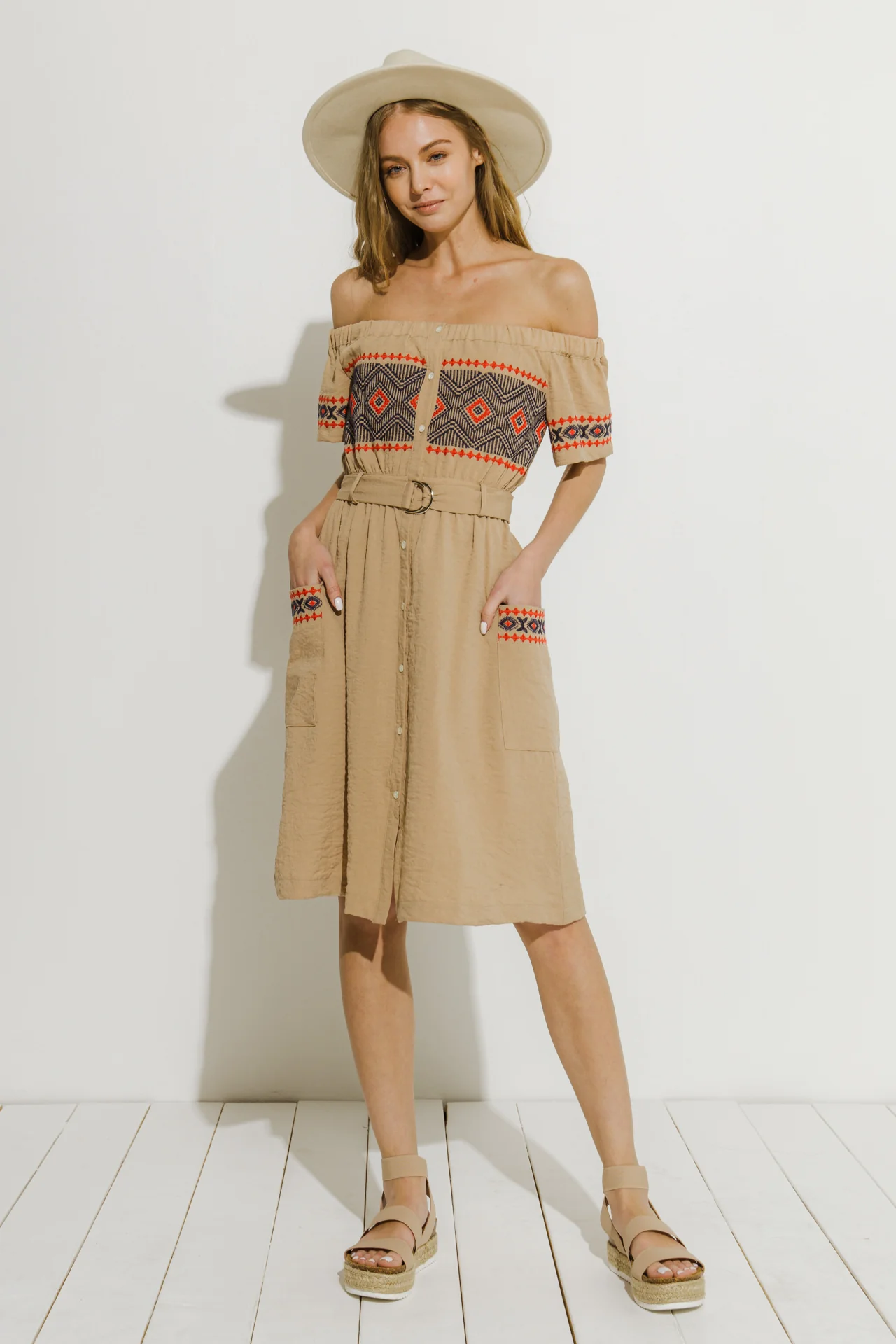Off the Shoulder Embroidered Dress