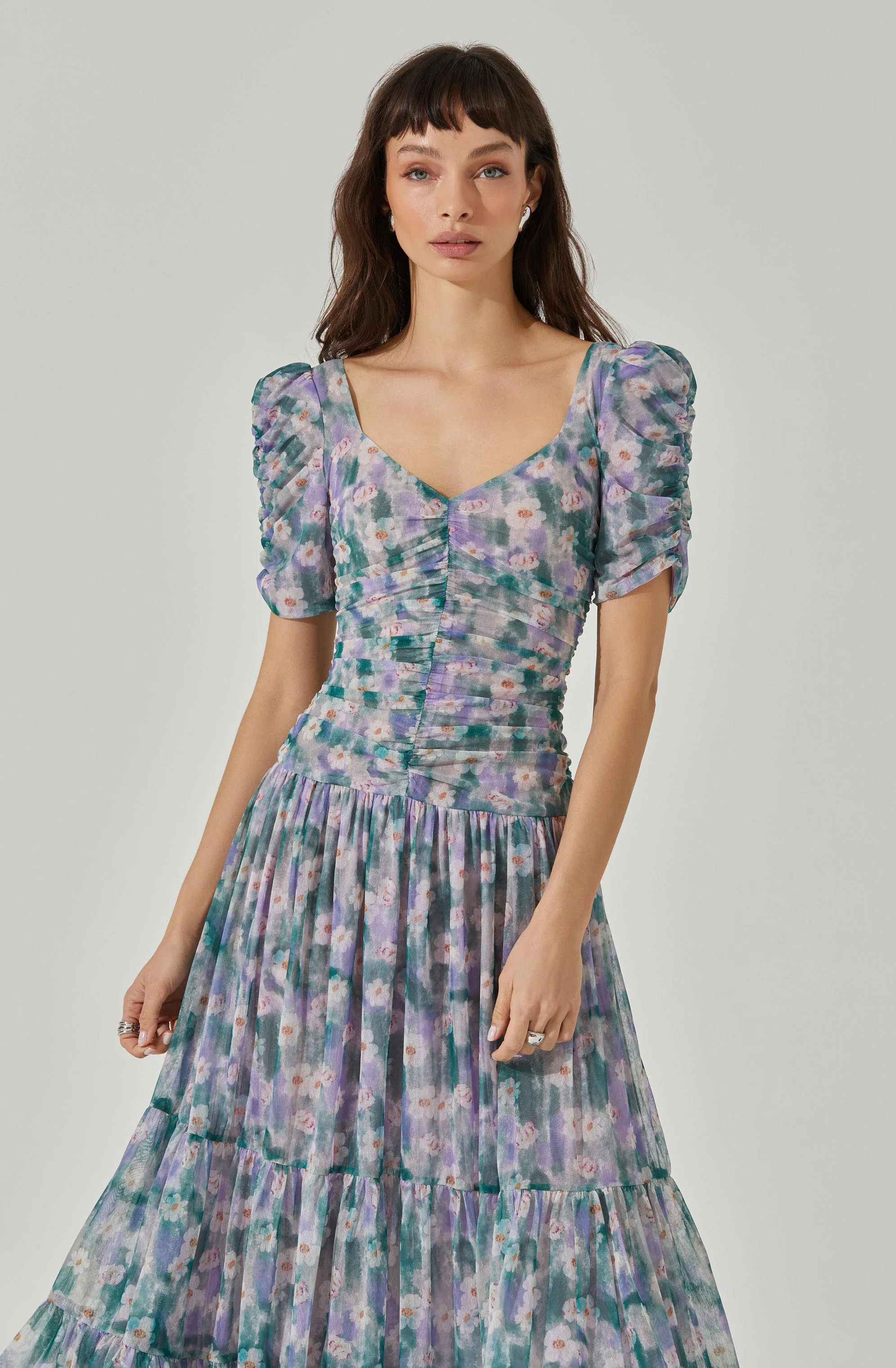 Sweetheart Floral Mesh Midi Dress