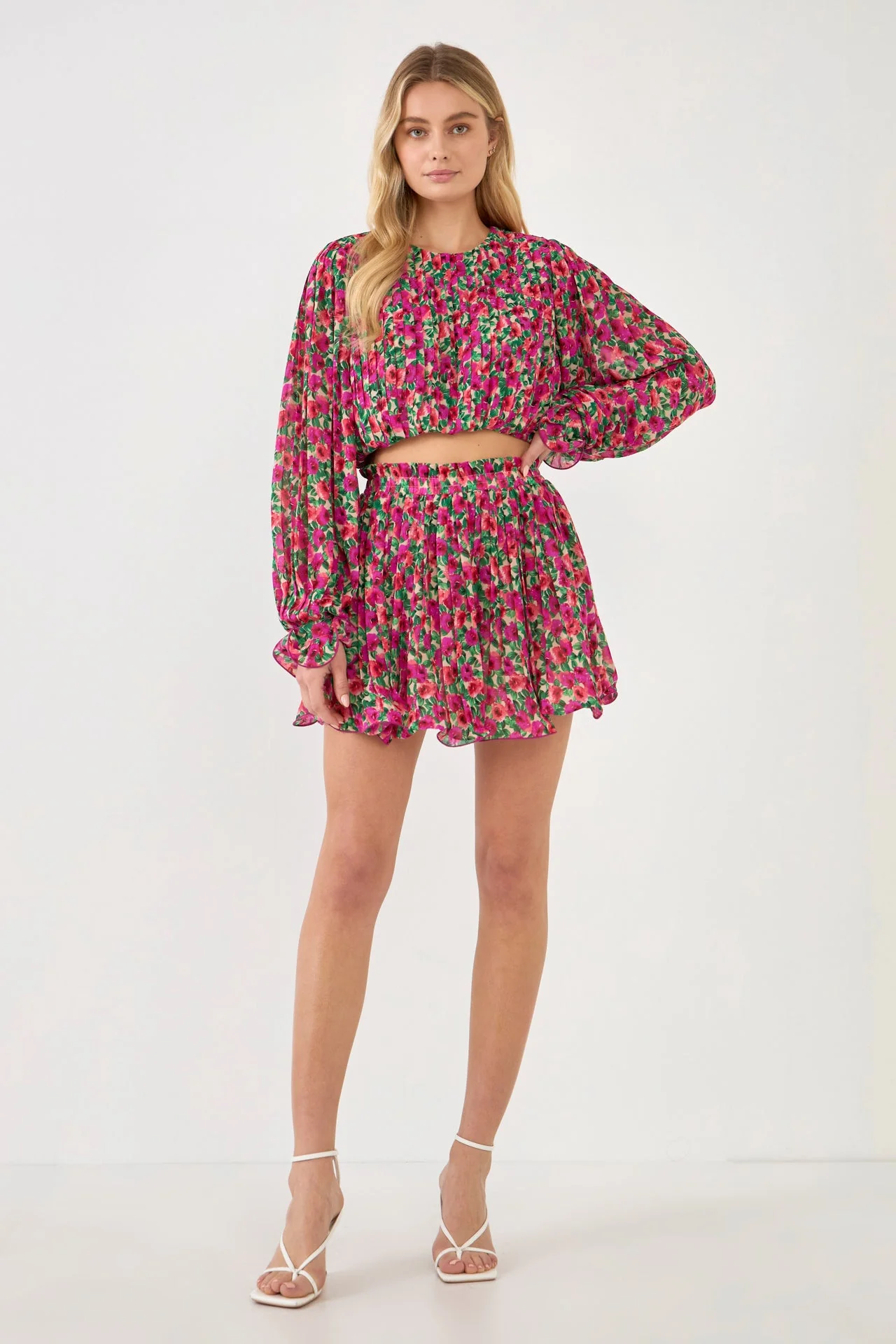 Floral Pleated Bubbled Top