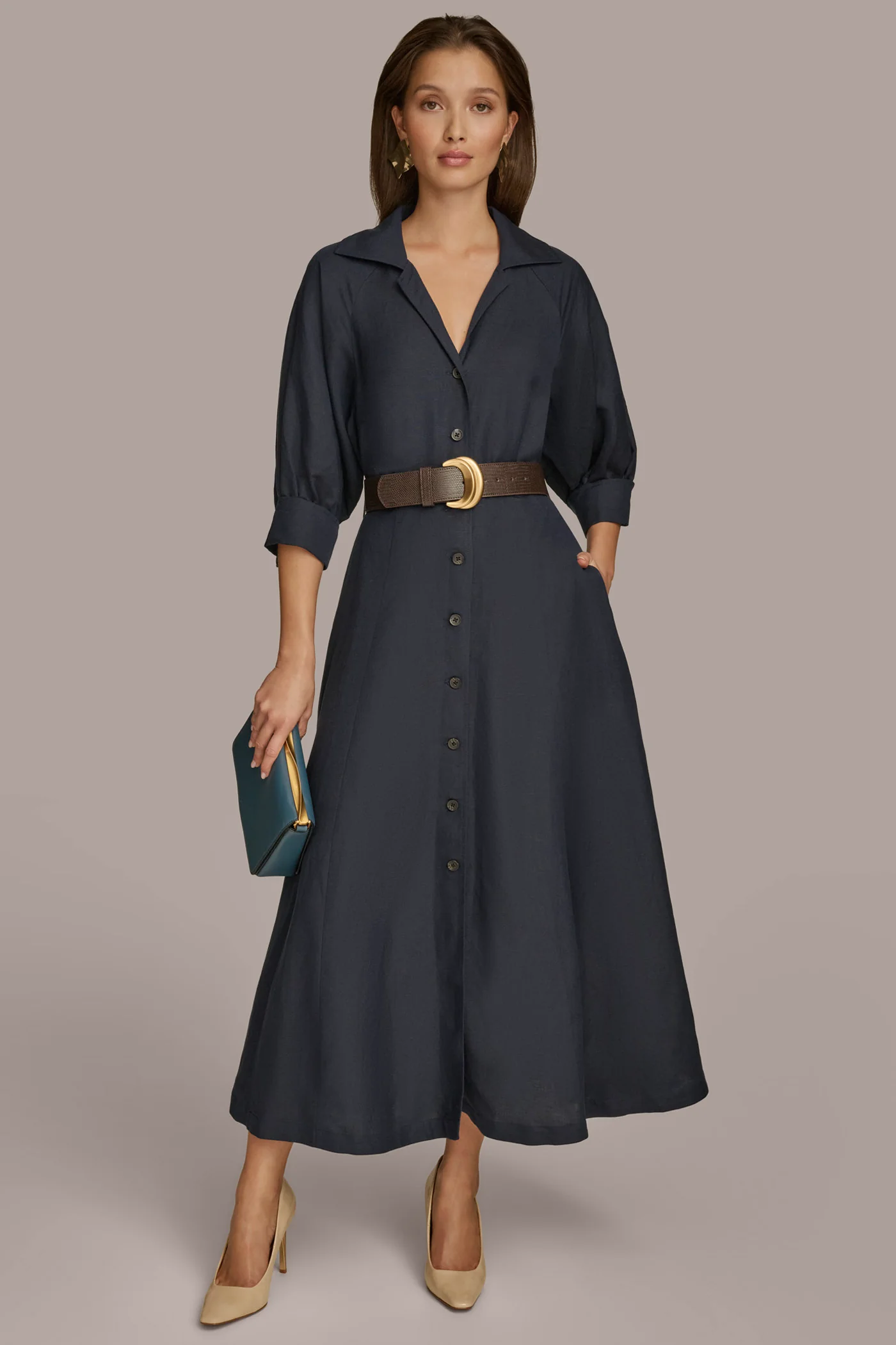 LINEN MIDI SHIRT DRESS