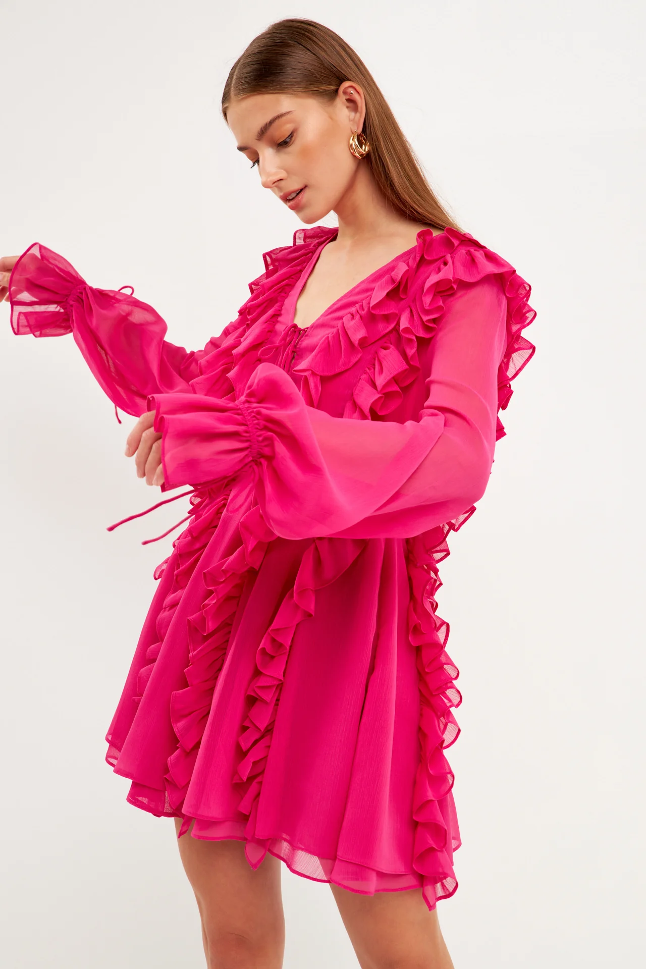 Long-Sleeve Ruffle Mini Dress