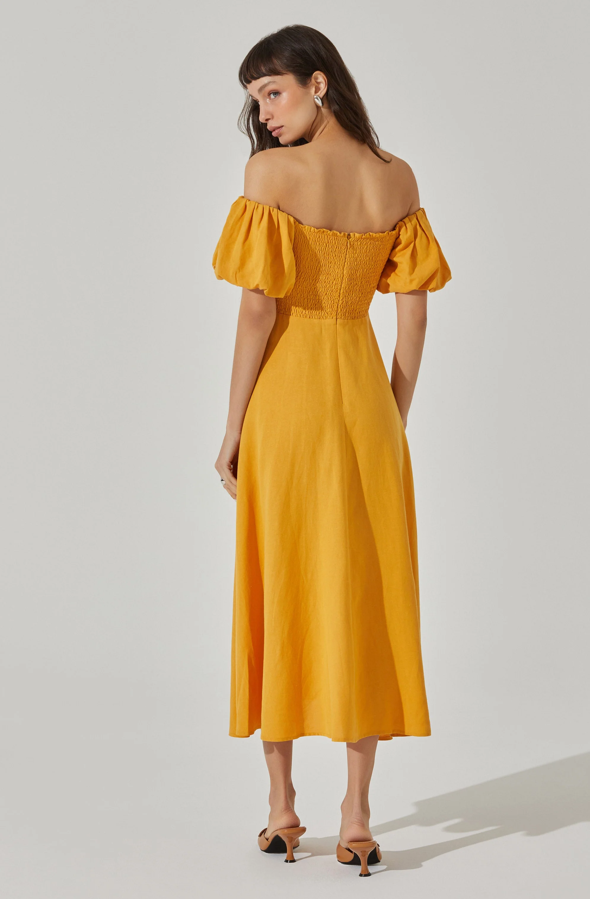 Off Shoulder Puff Sleeve Midi Dress