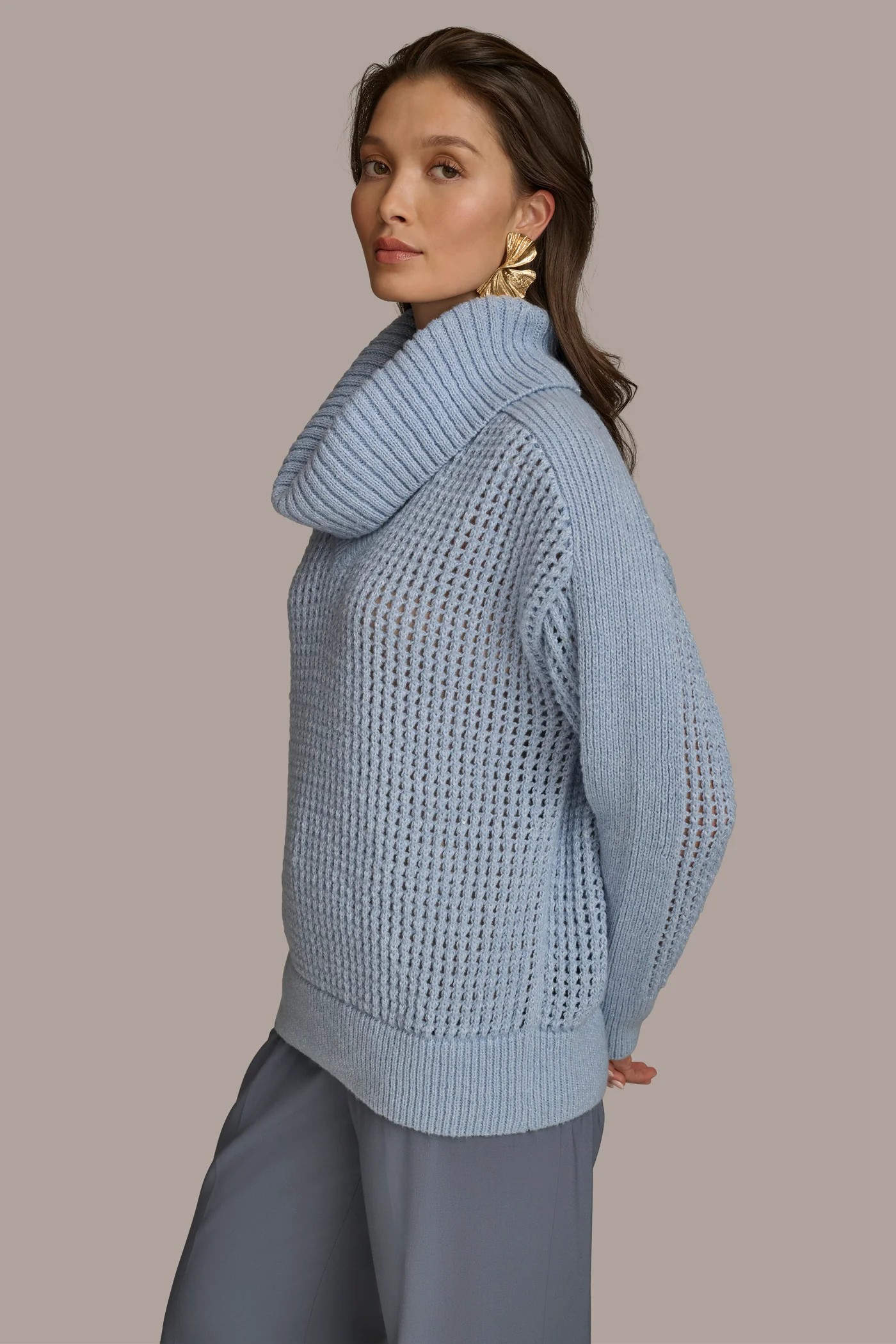 COWL NECK CUTOUT SWEATER
