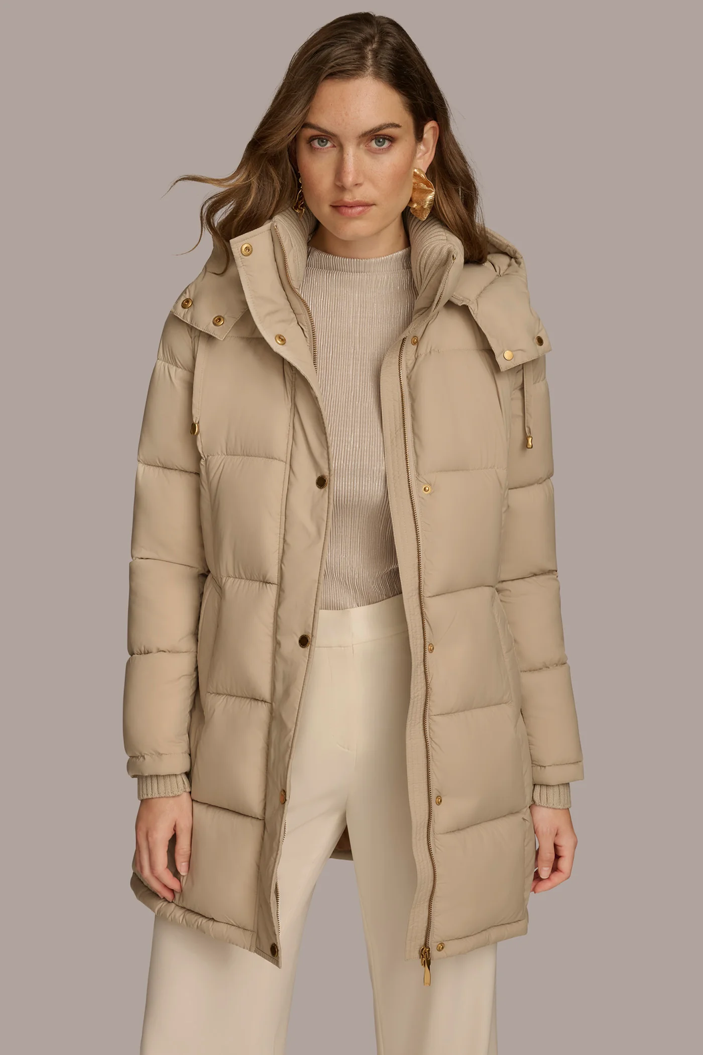 Hooded Ribbed Trim Puffer Jacket
