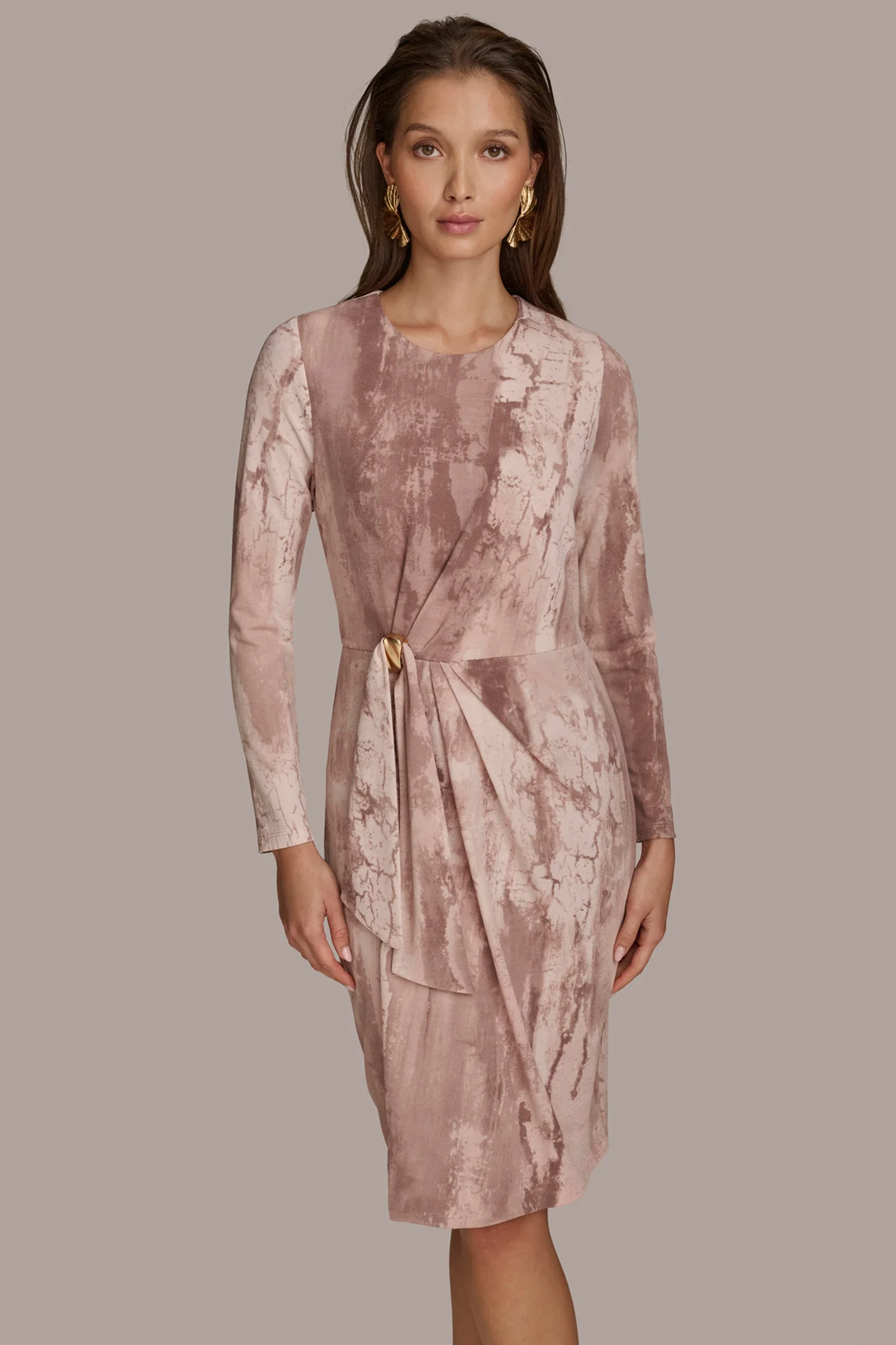 PRINTED LONG SLEEVE DRESS WITH HARDWARE