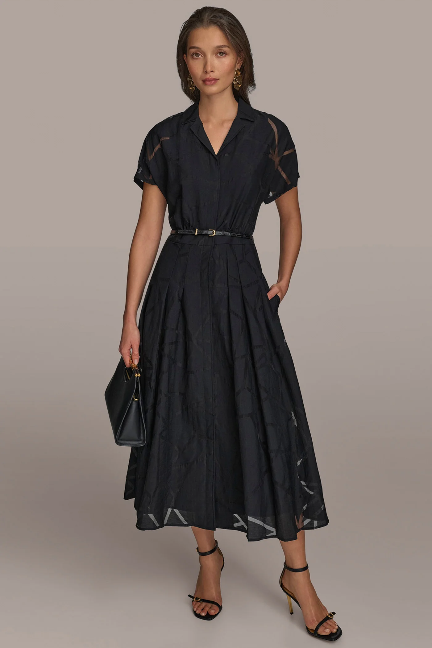 BURNOUT BELTED SHIRT DRESS