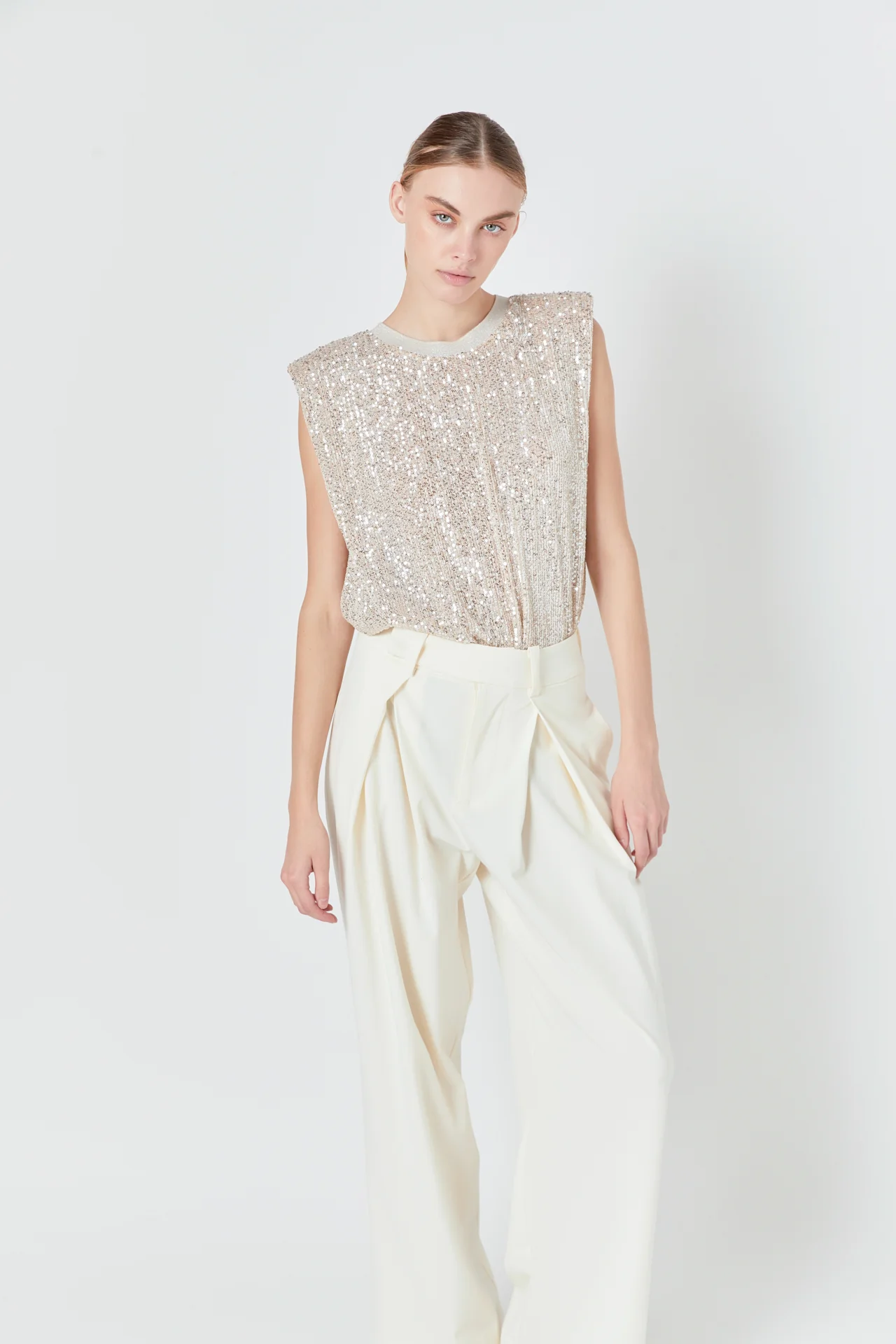 Sequin Shoulder Pad Top
