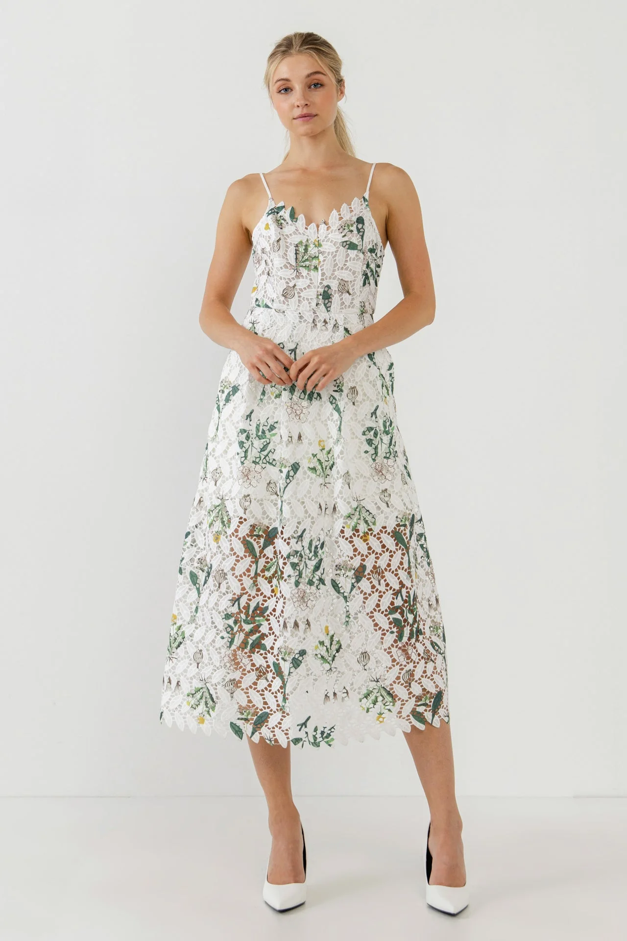Floral Printed Lace Midi Dress