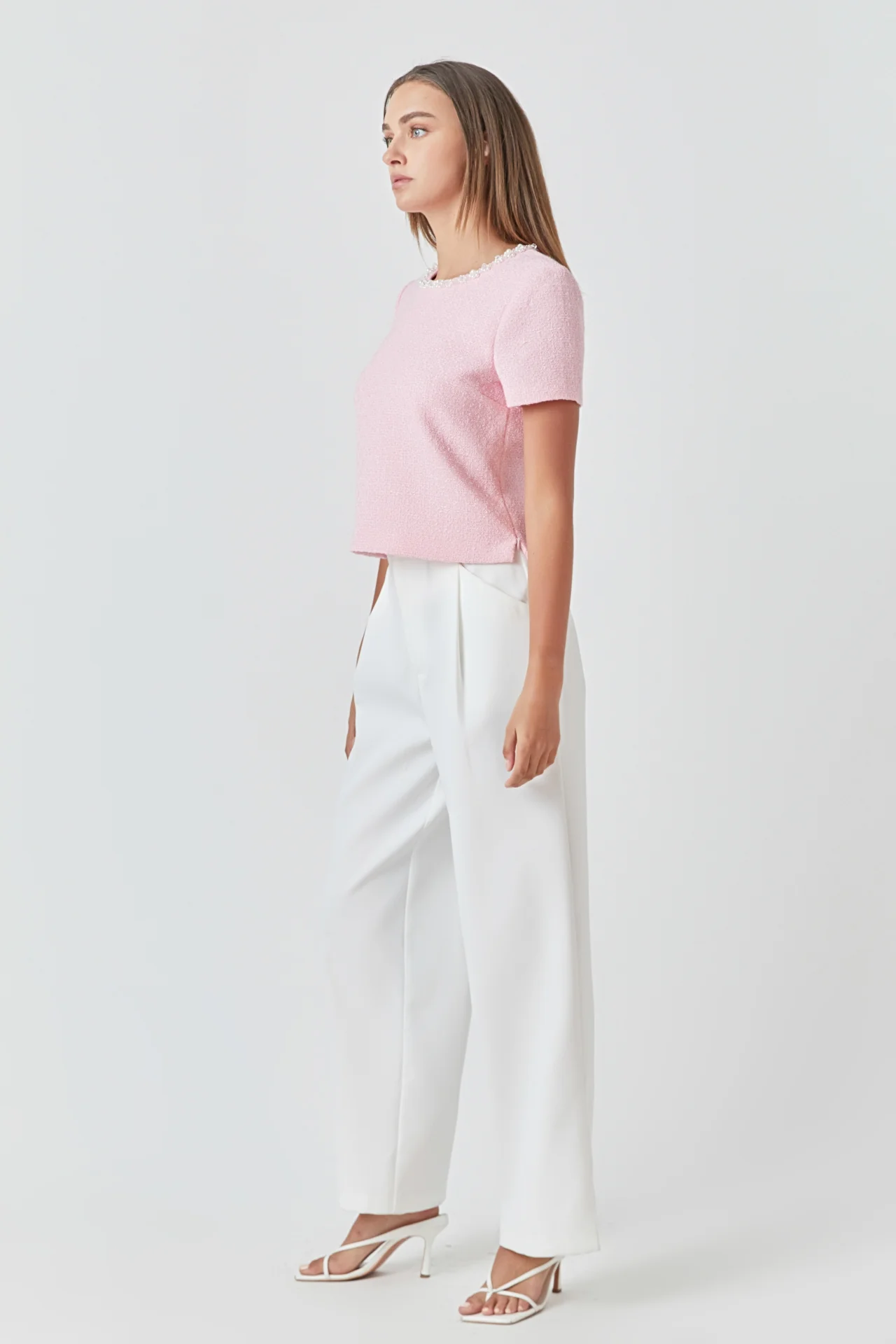 Pearl Trim Linen Top