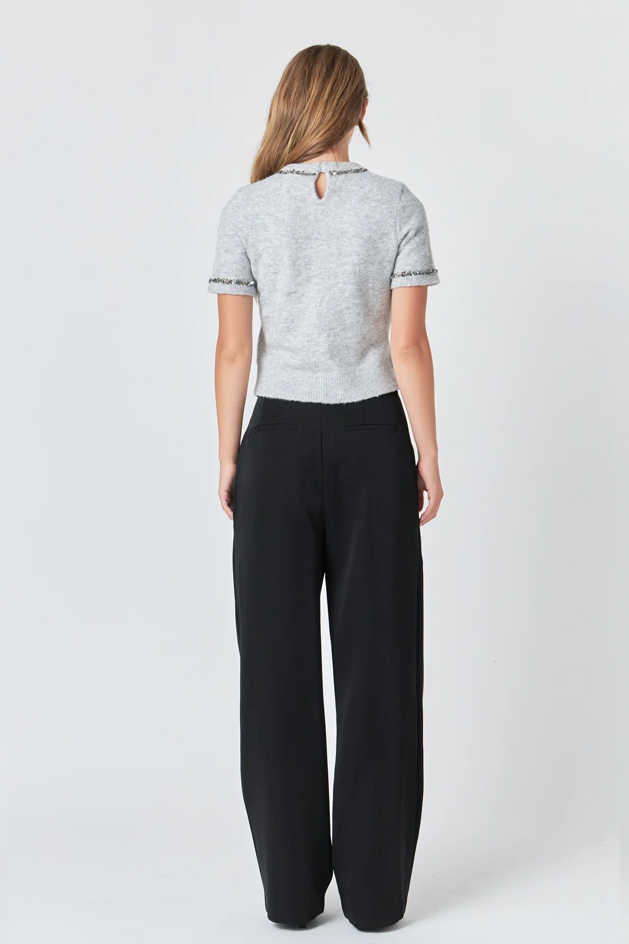 Trimmed Knit Short Sleeve Top
