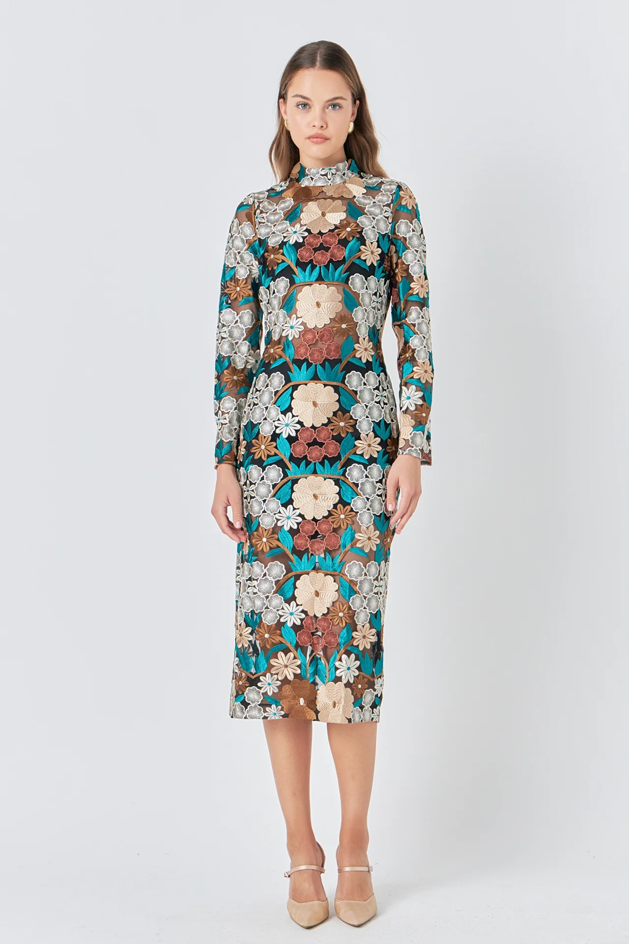 Floral Embroidered Midi Dress