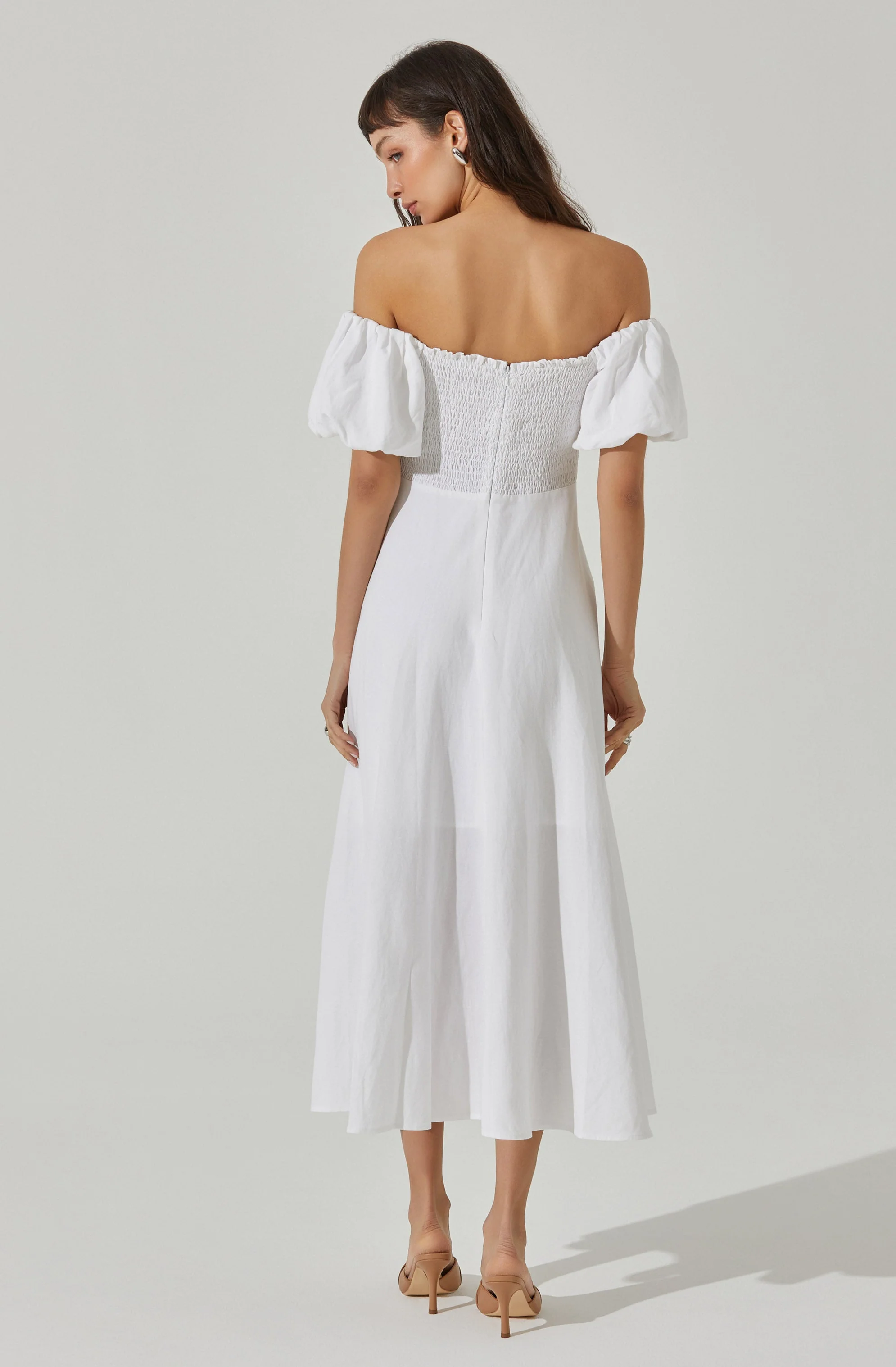 Off Shoulder Puff Sleeve Midi Dress