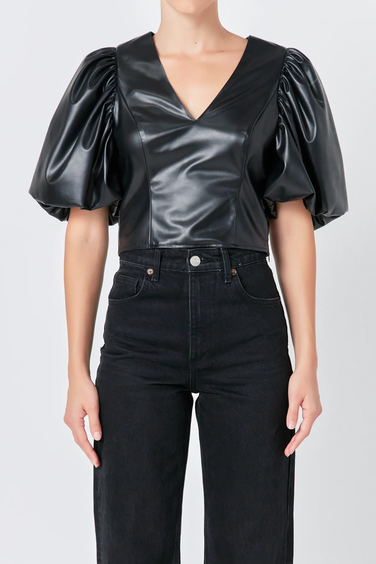 Pu Puff Sleeve Top