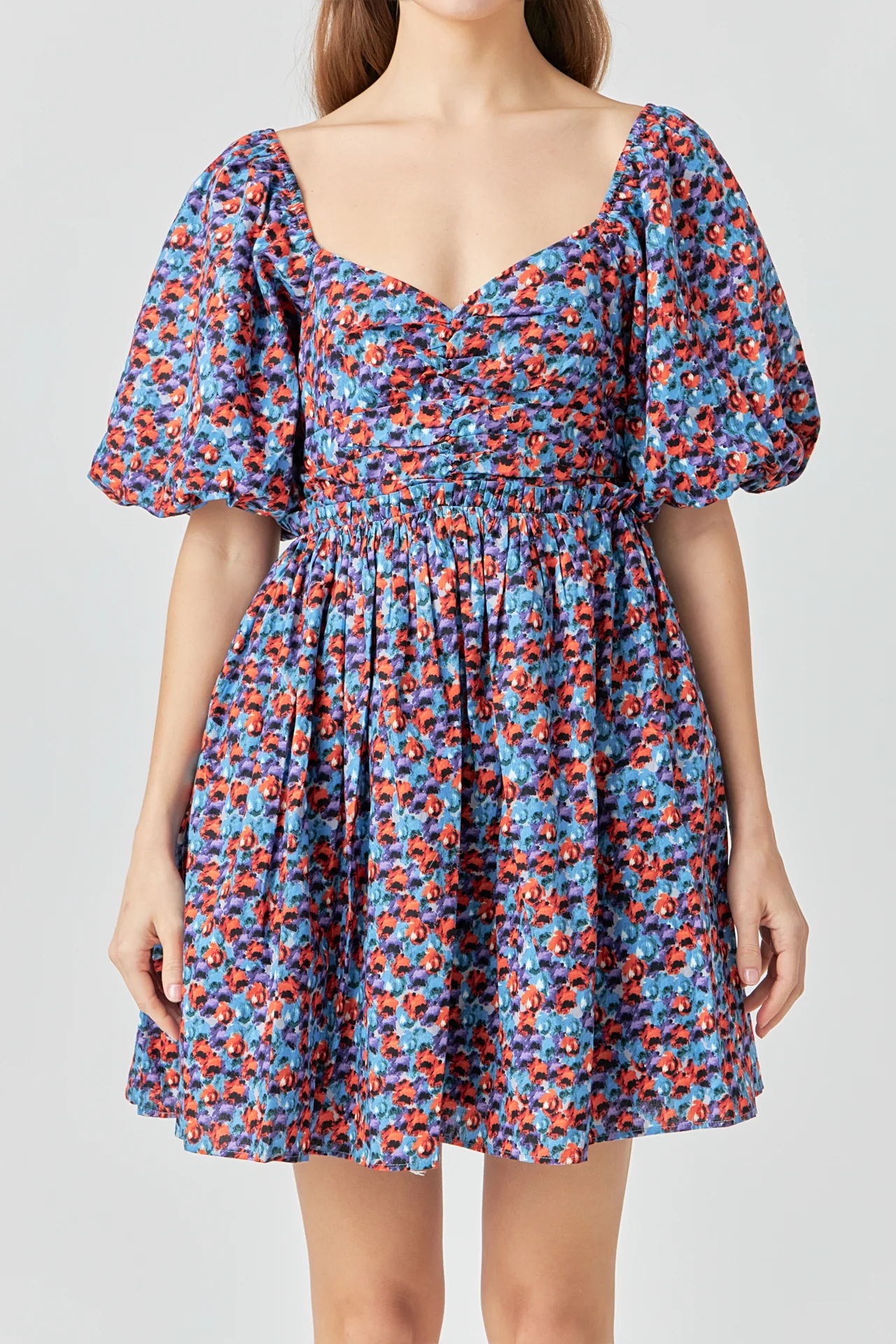 Floral Ruched Poplin Mini Dress