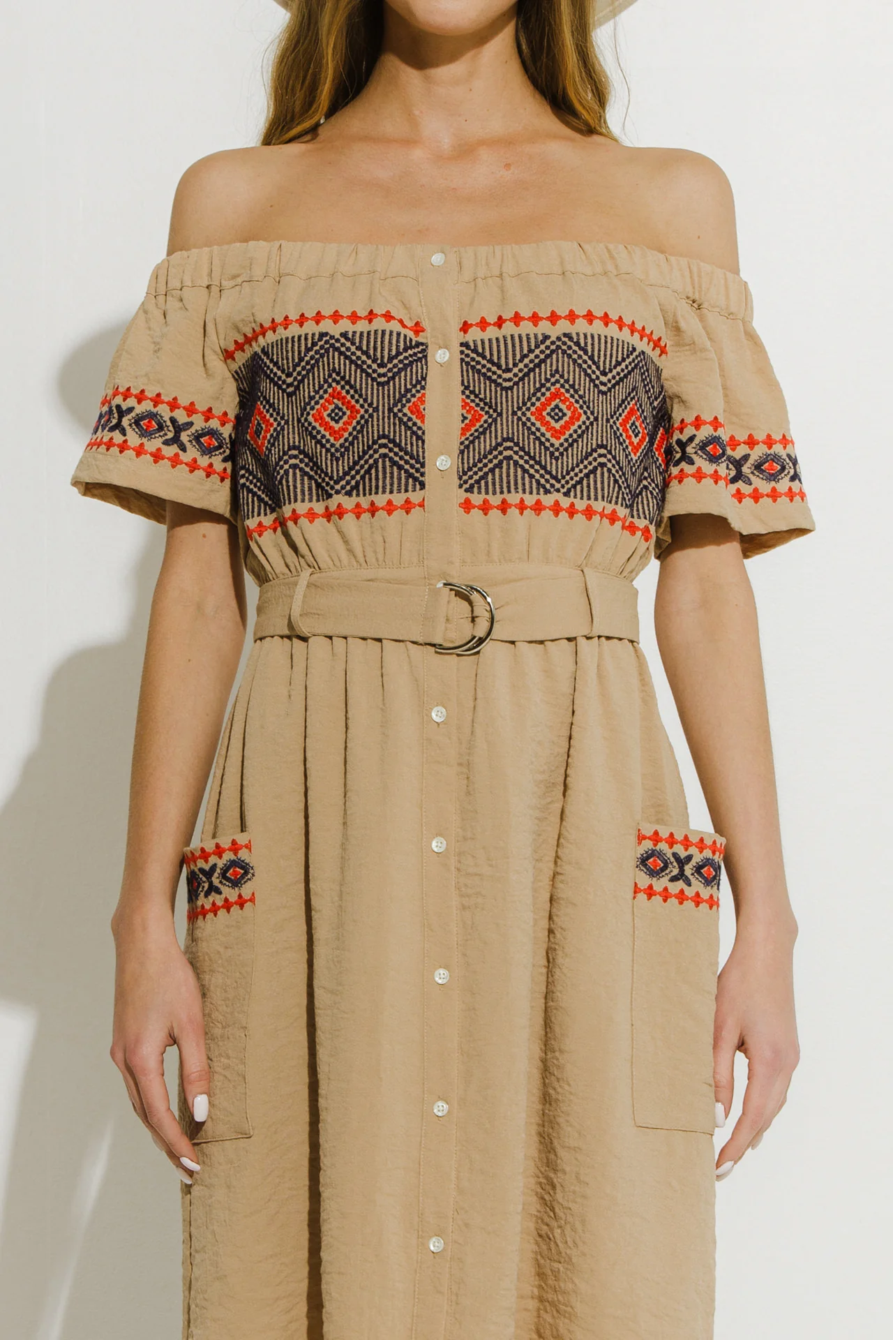 Off the Shoulder Embroidered Dress