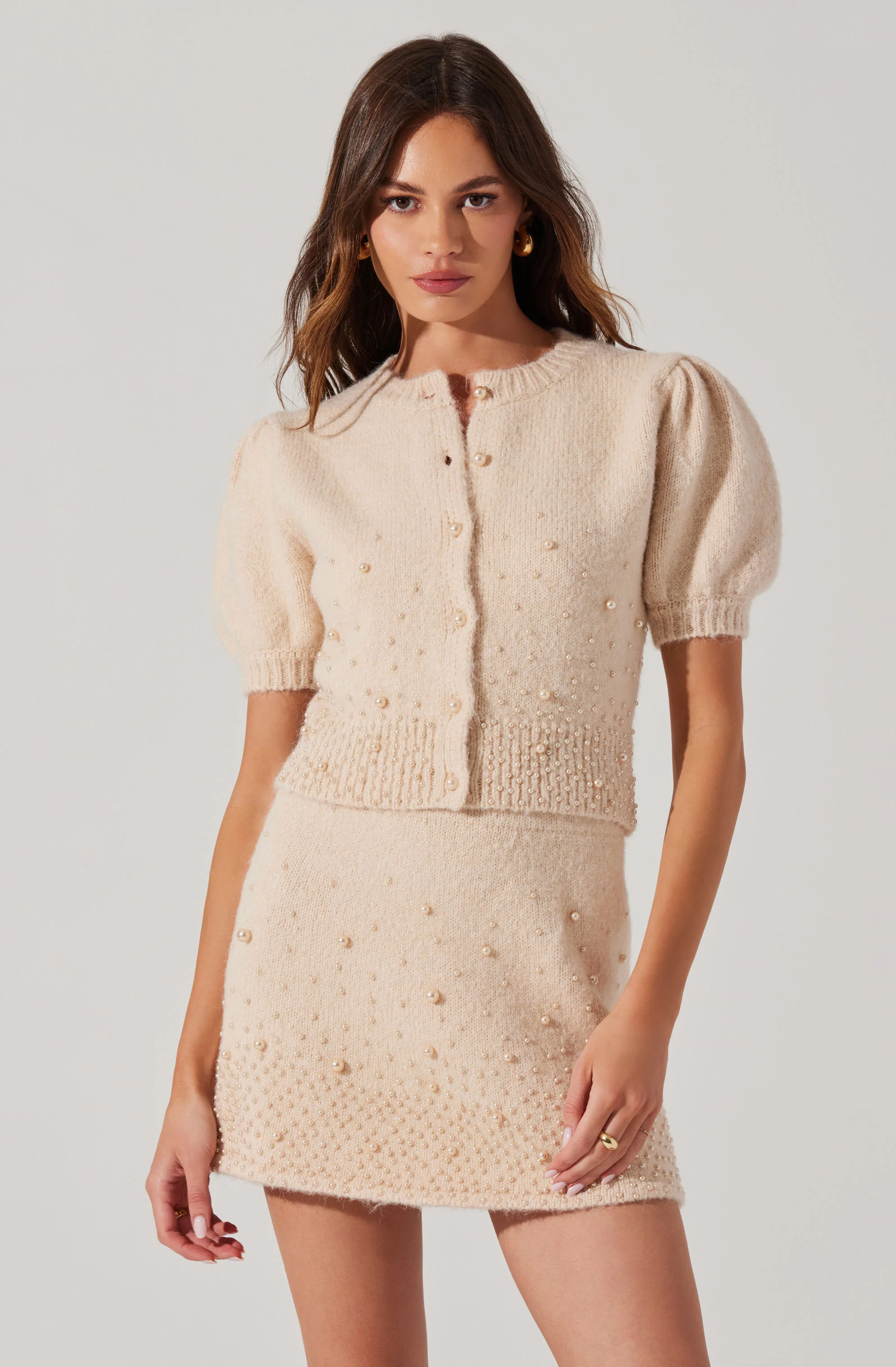 Joly Pearl Embellished Mini Skirt
