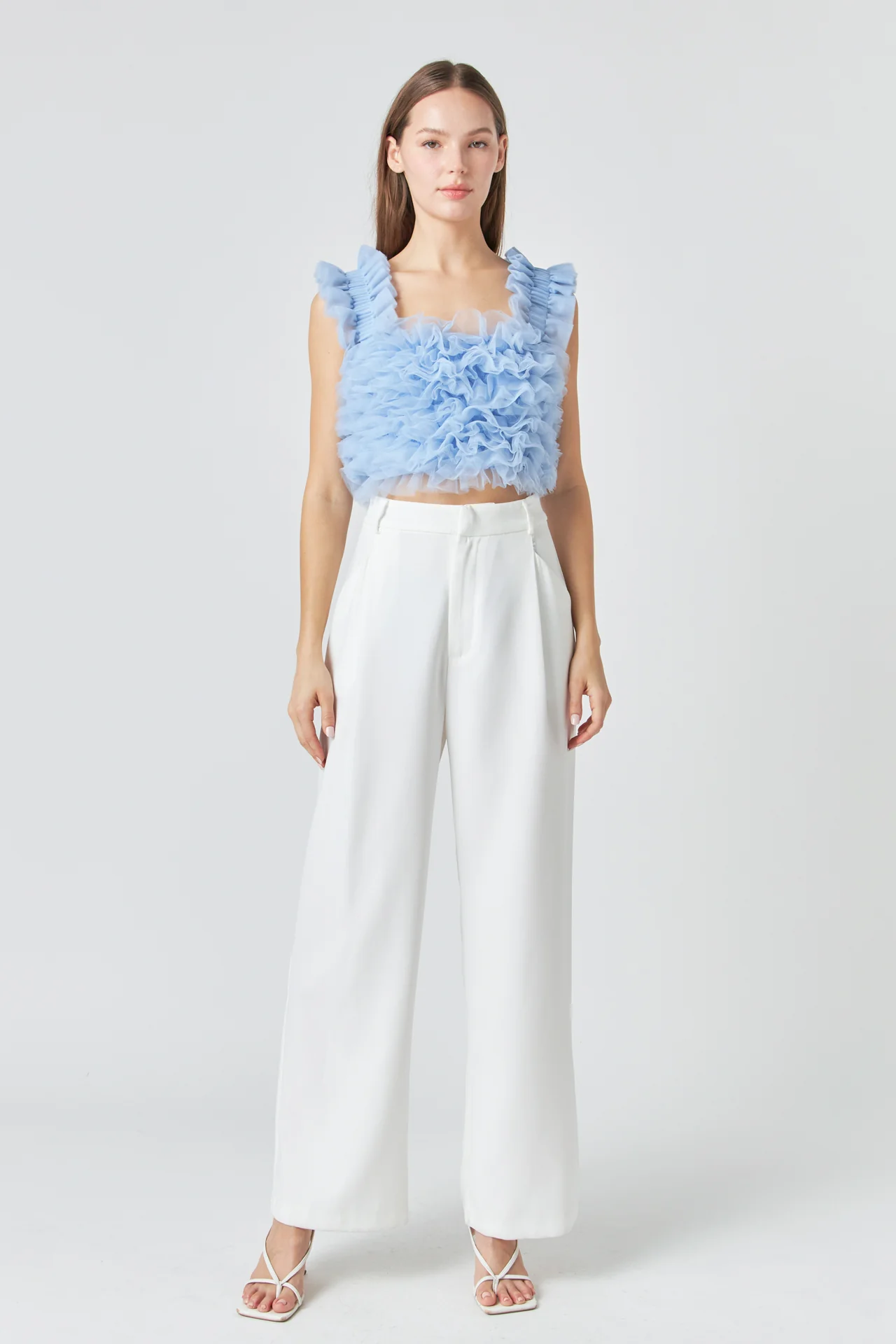 Ruffled Shoulder Strap Tulle Top