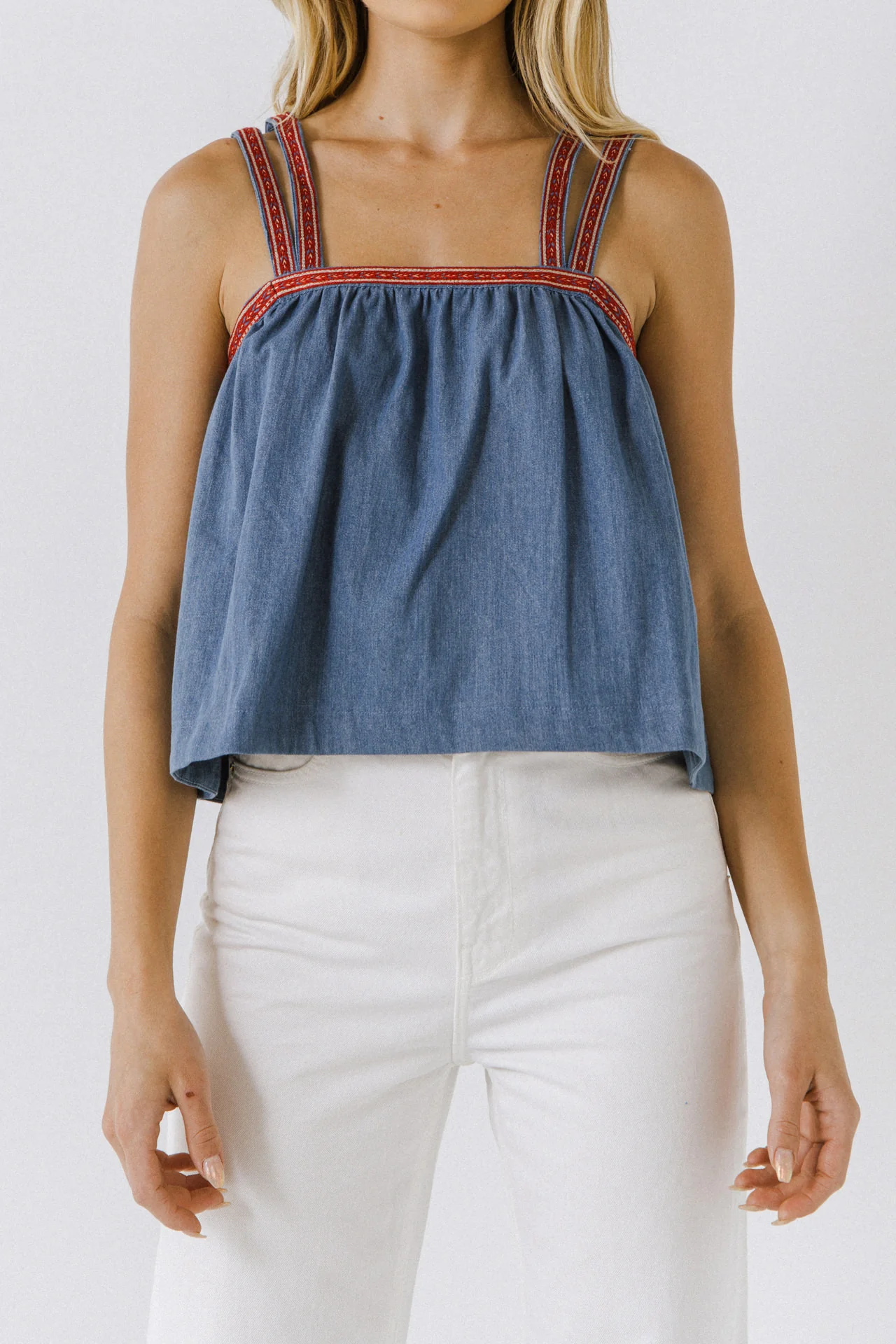 Embroidery Detailed Denim Top