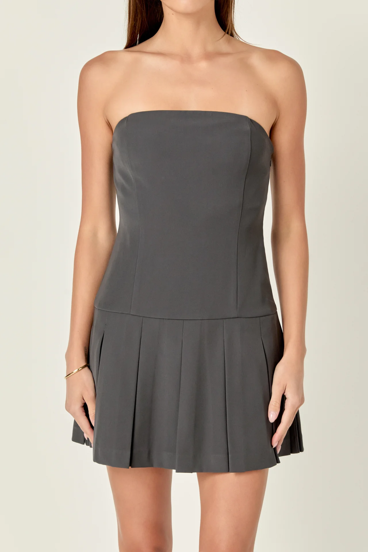 Strapless Pleated Mini Dress