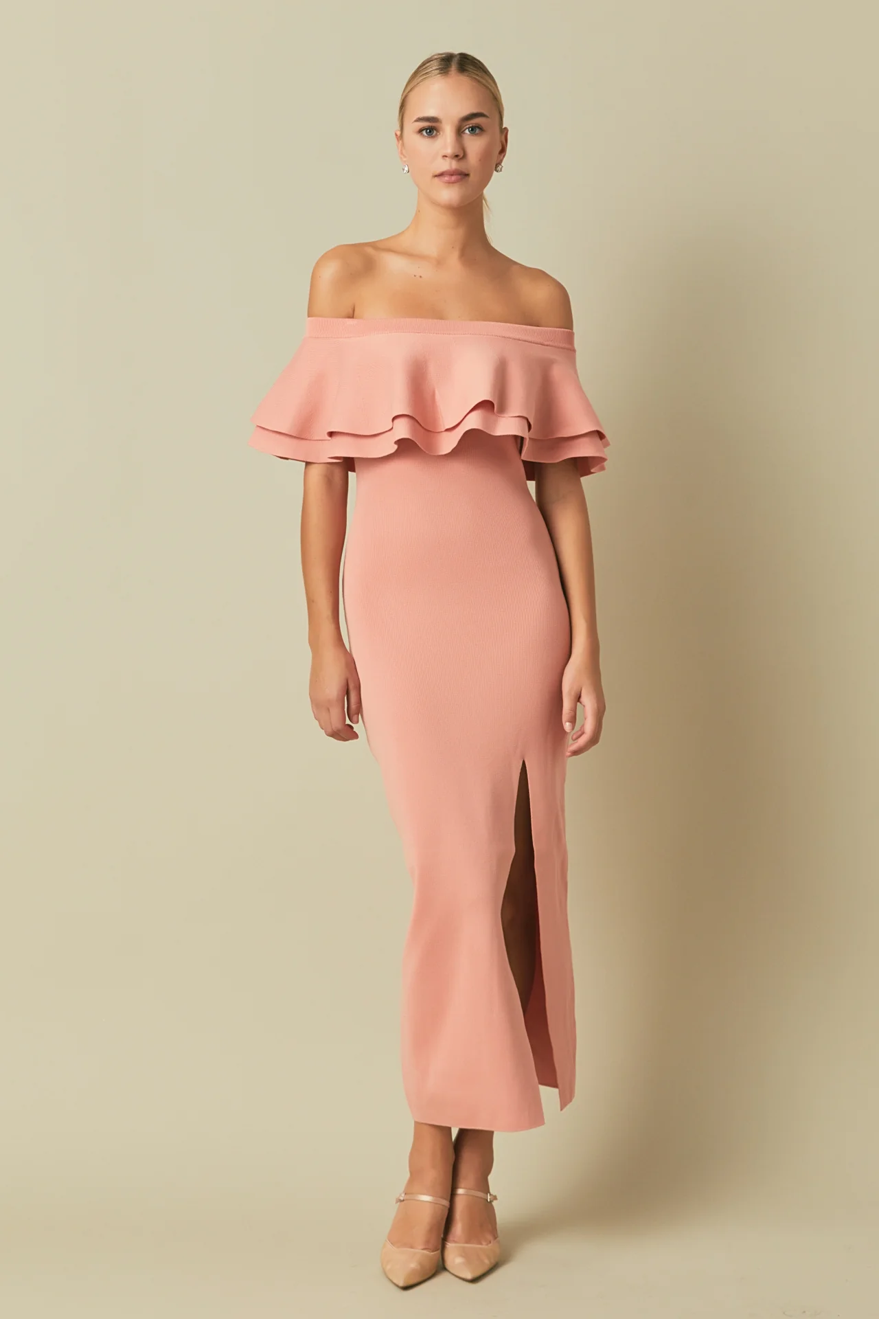 Off the Shoulder Ruffle Maxi Dress