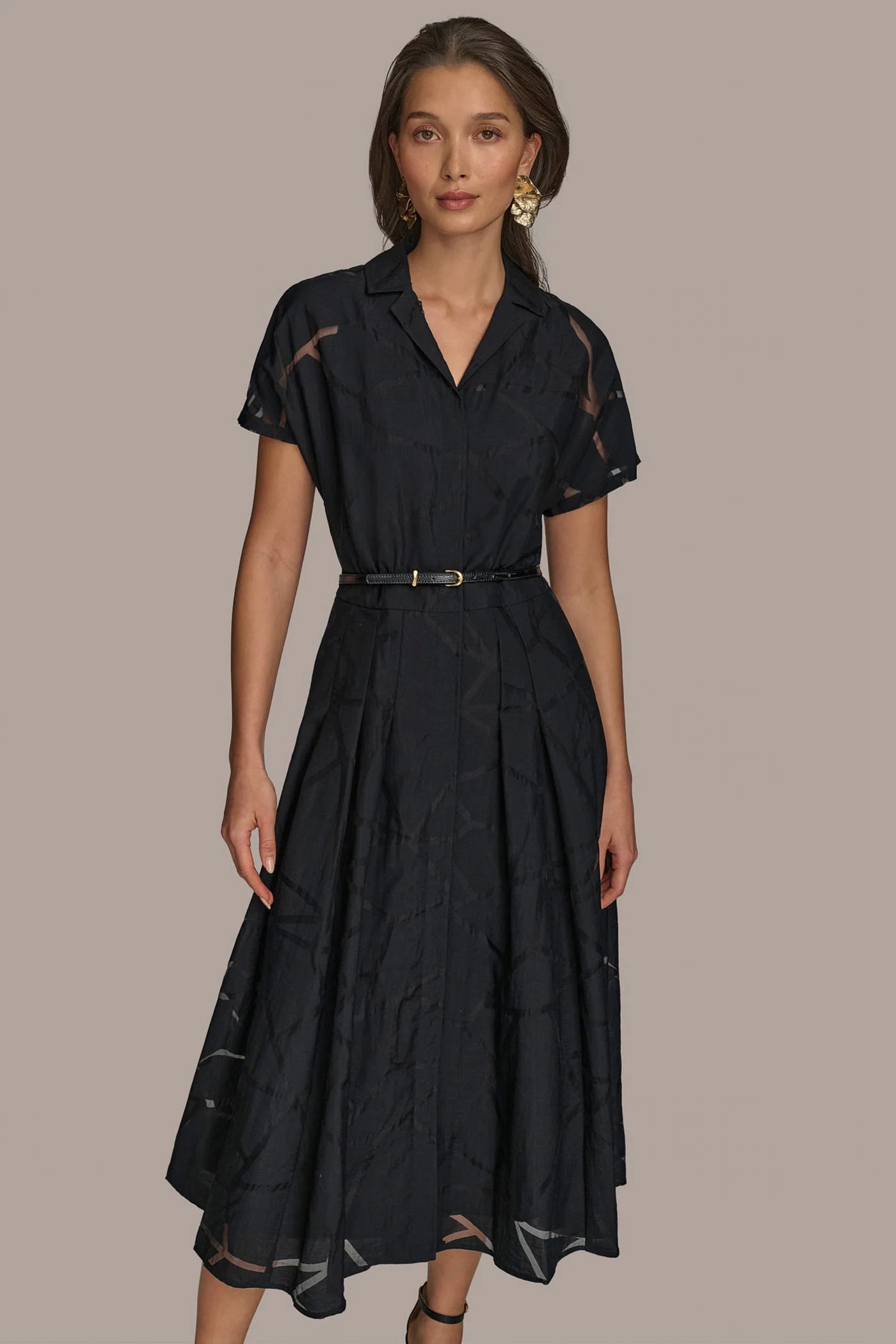 BURNOUT BELTED SHIRT DRESS