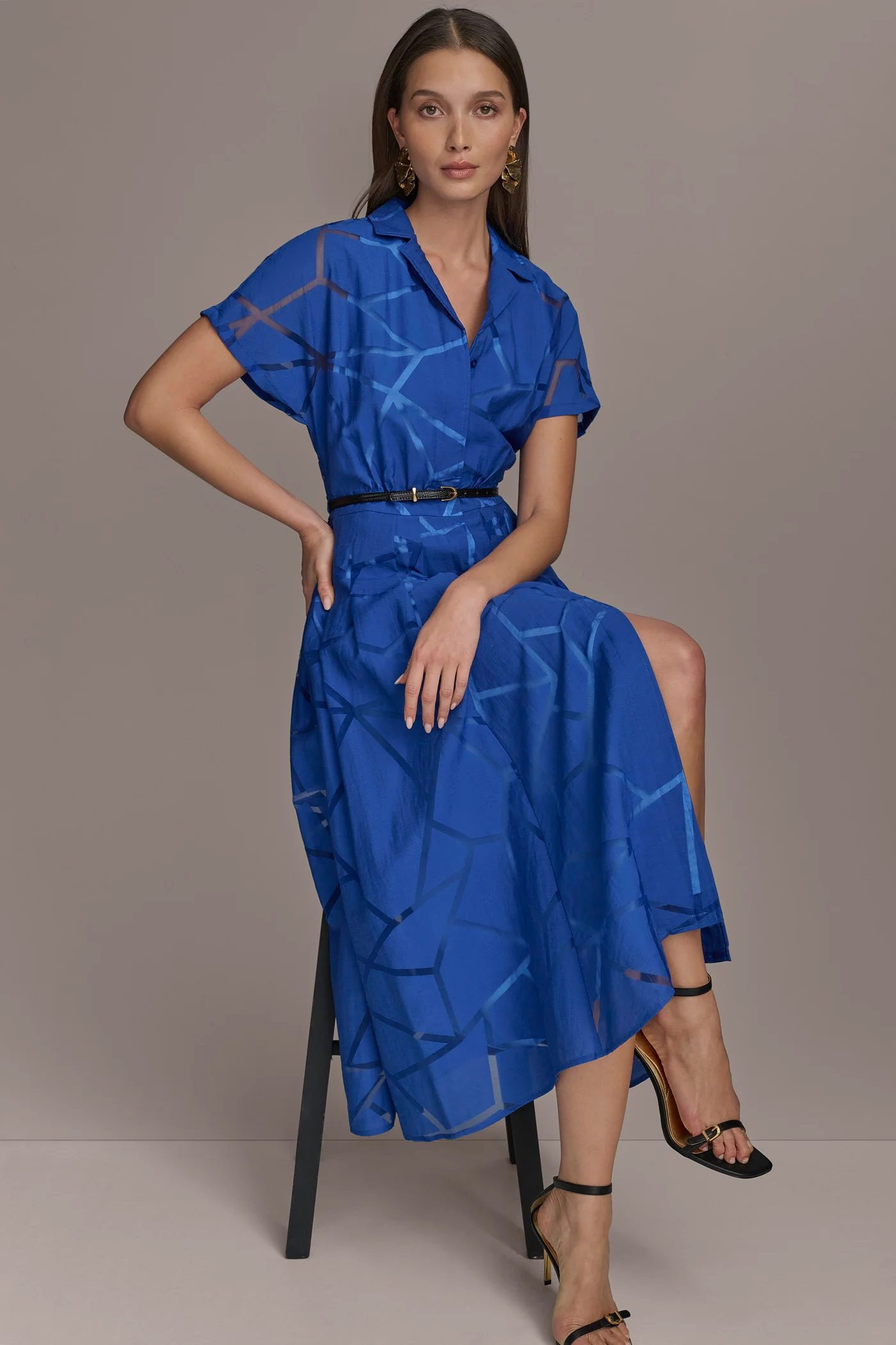 BURNOUT BELTED SHIRT DRESS