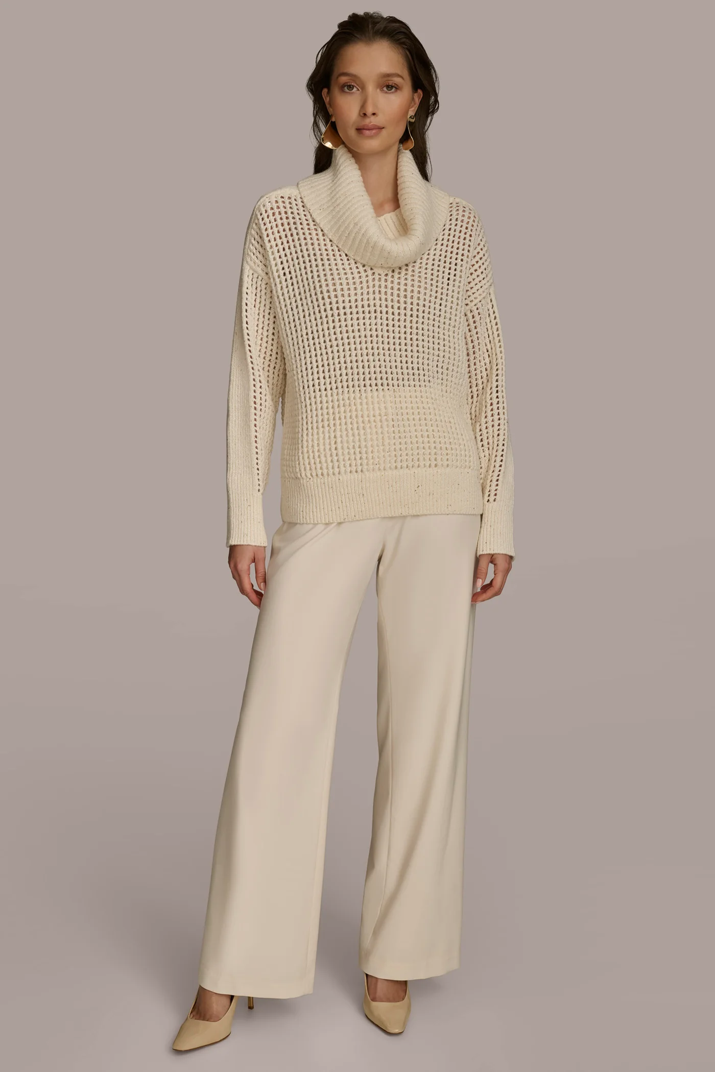COWL NECK CUTOUT SWEATER