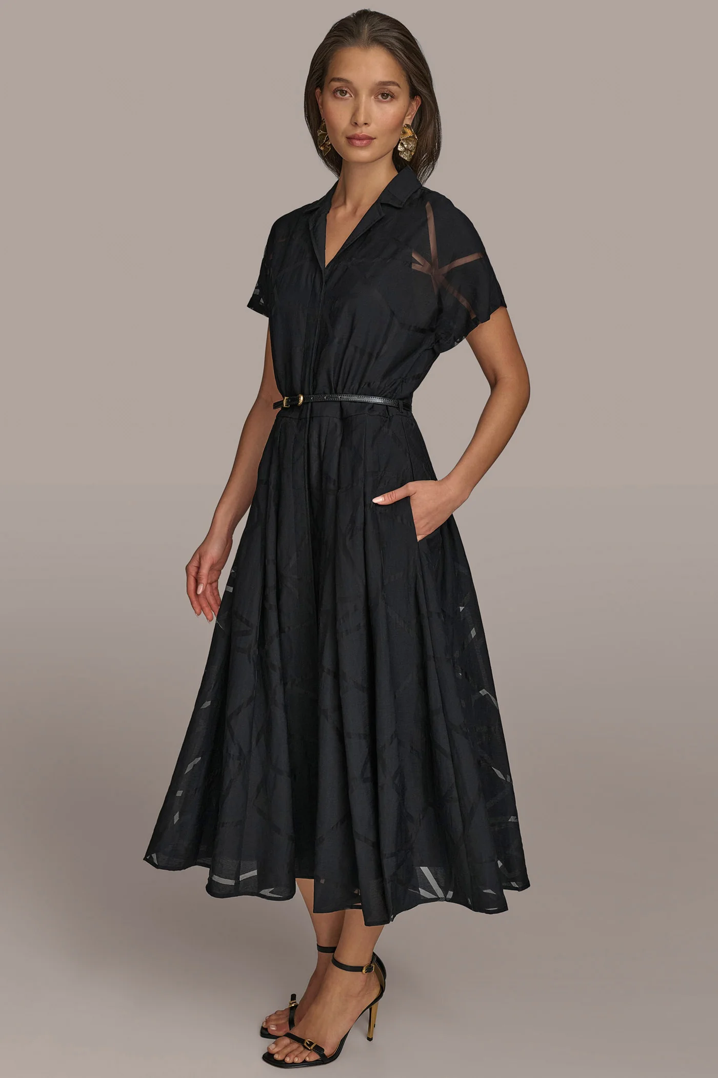 BURNOUT BELTED SHIRT DRESS