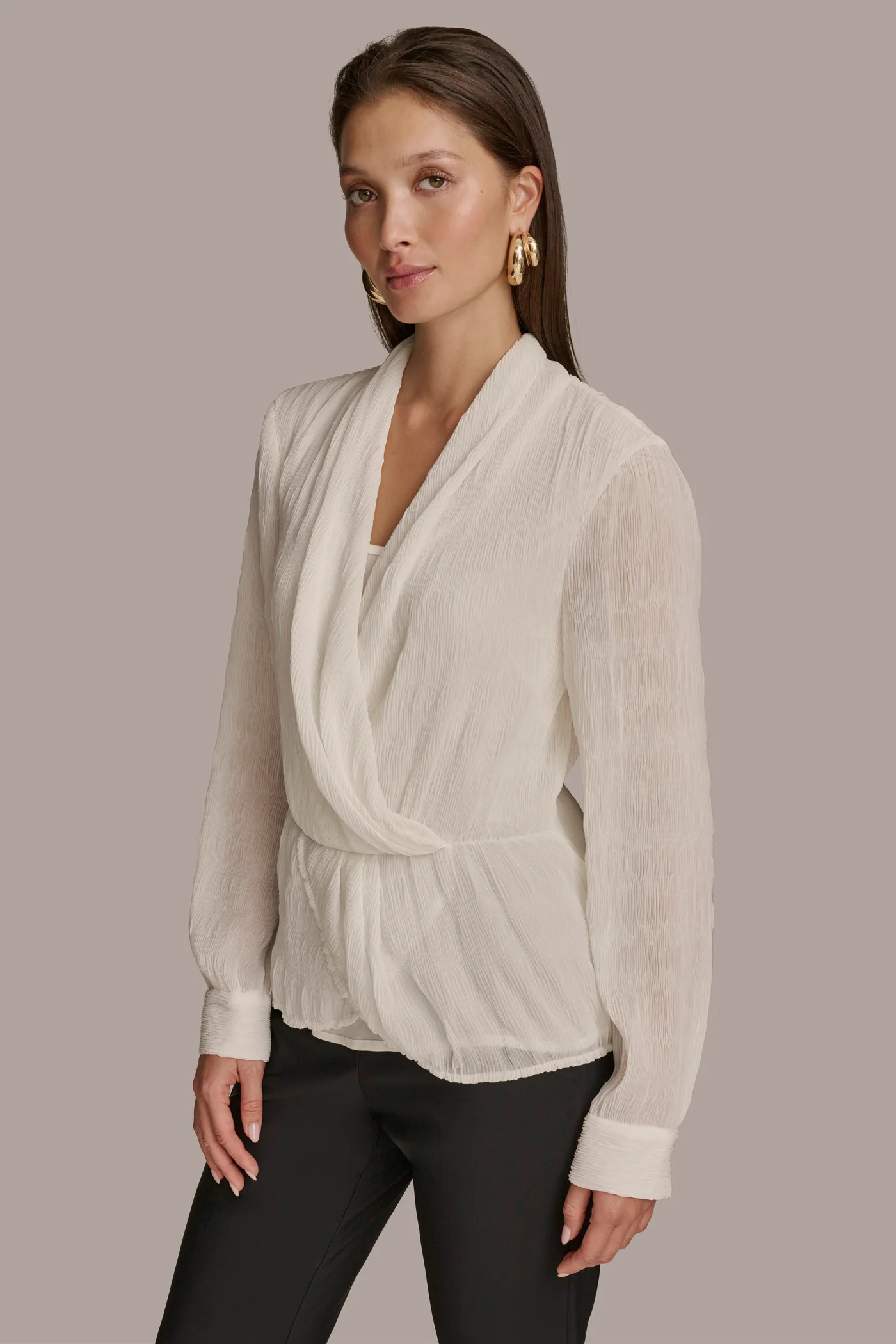 RIPPLE FAUX WRAP BLOUSE