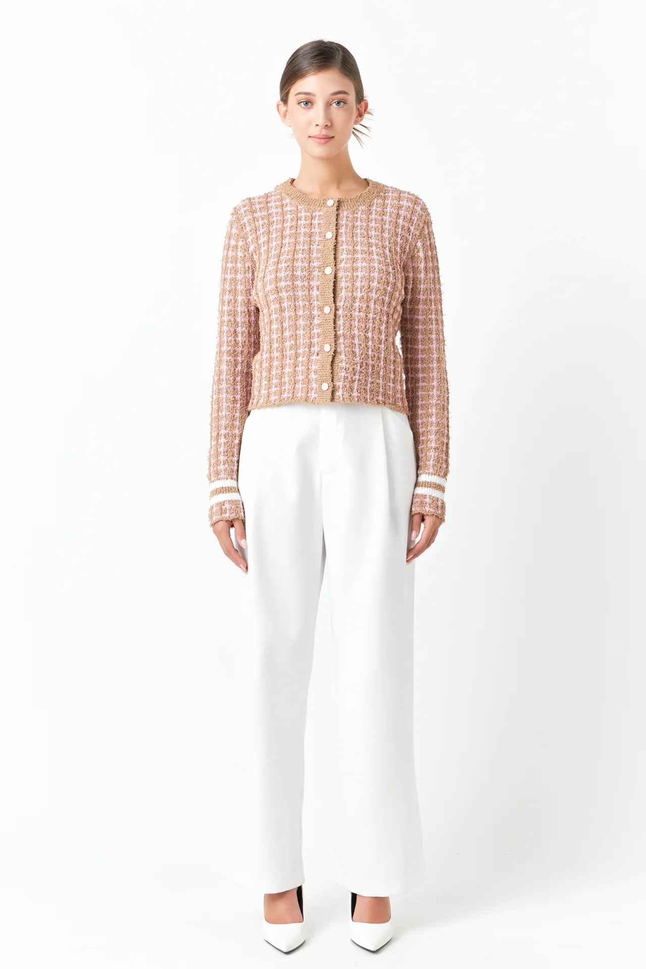 Check Sweater Cardigan