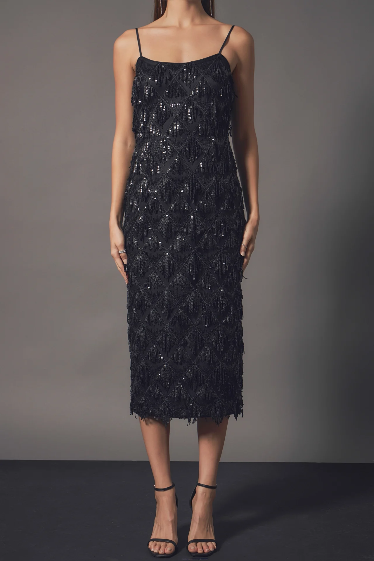 Diagonal Sequins Slip Dress