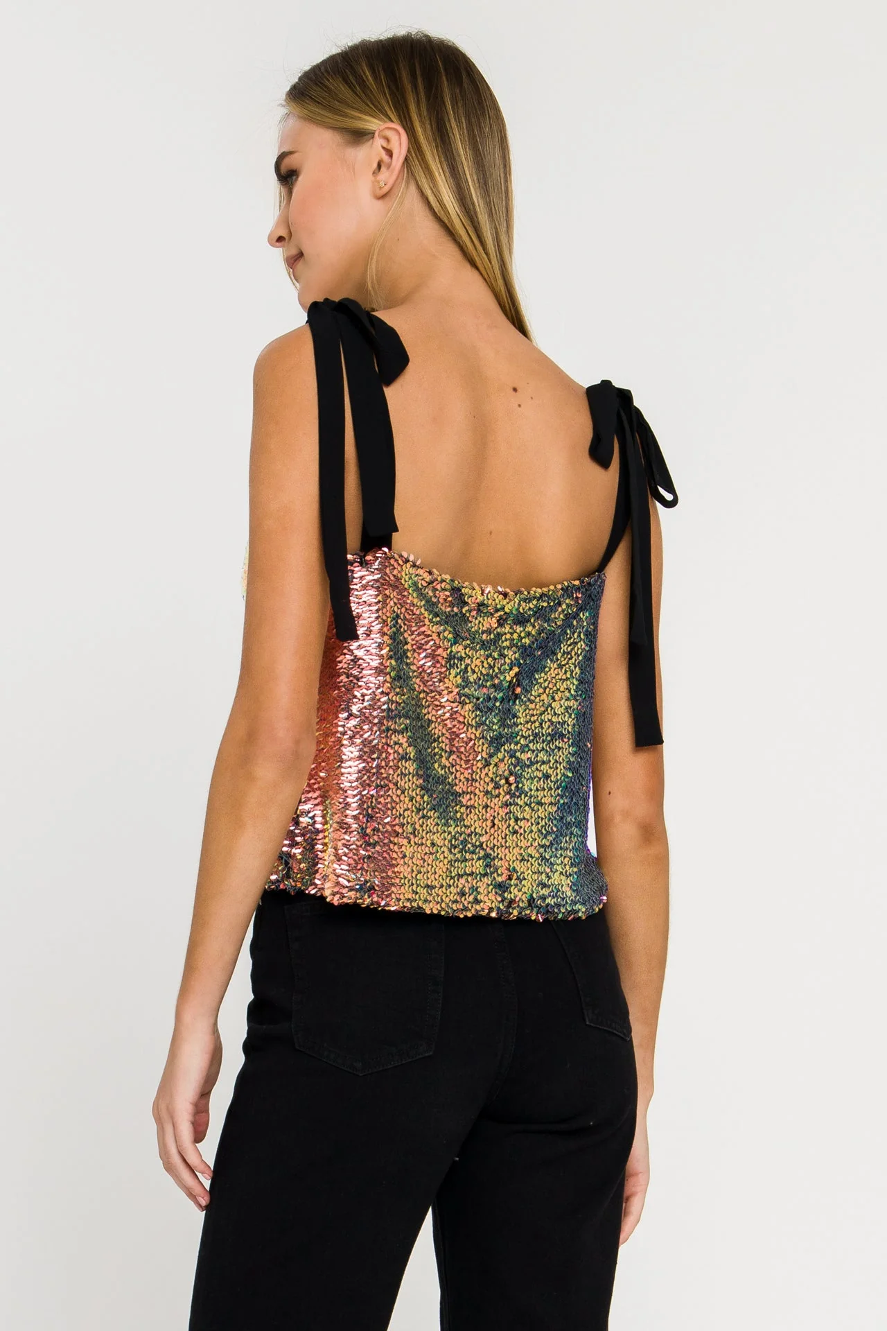 Orora Sequins Ribbon Tied Top