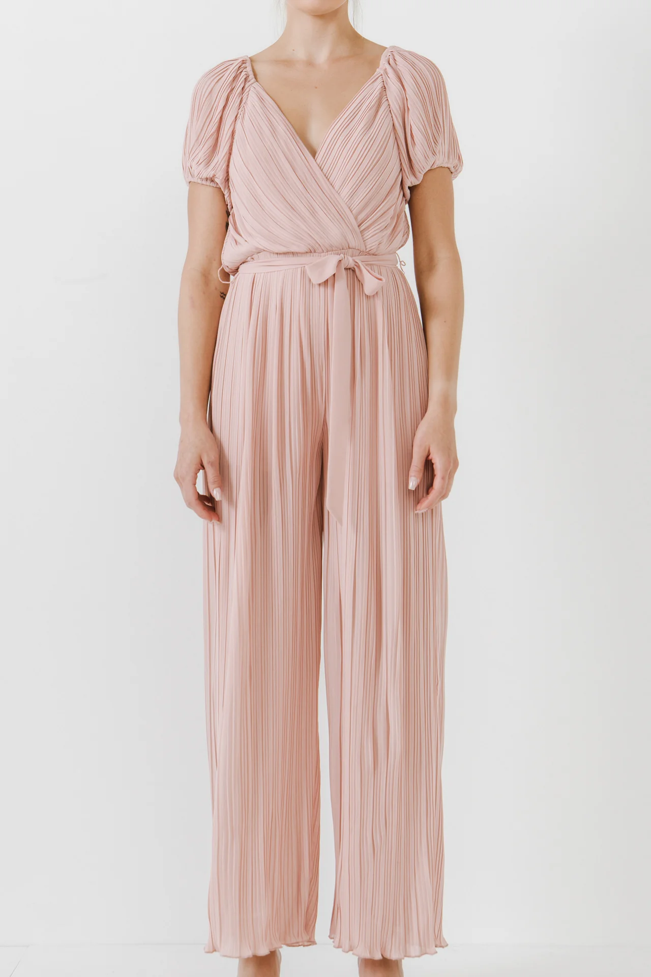 Pleated Surplice Jumpsuit