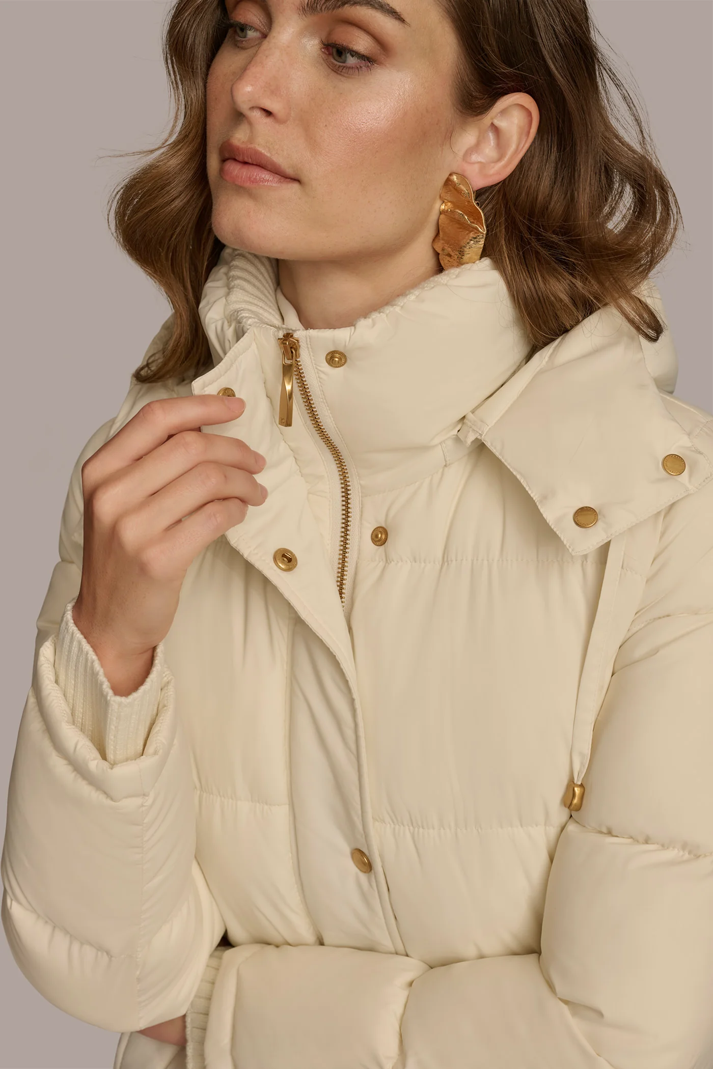 Hooded Ribbed Trim Puffer Jacket