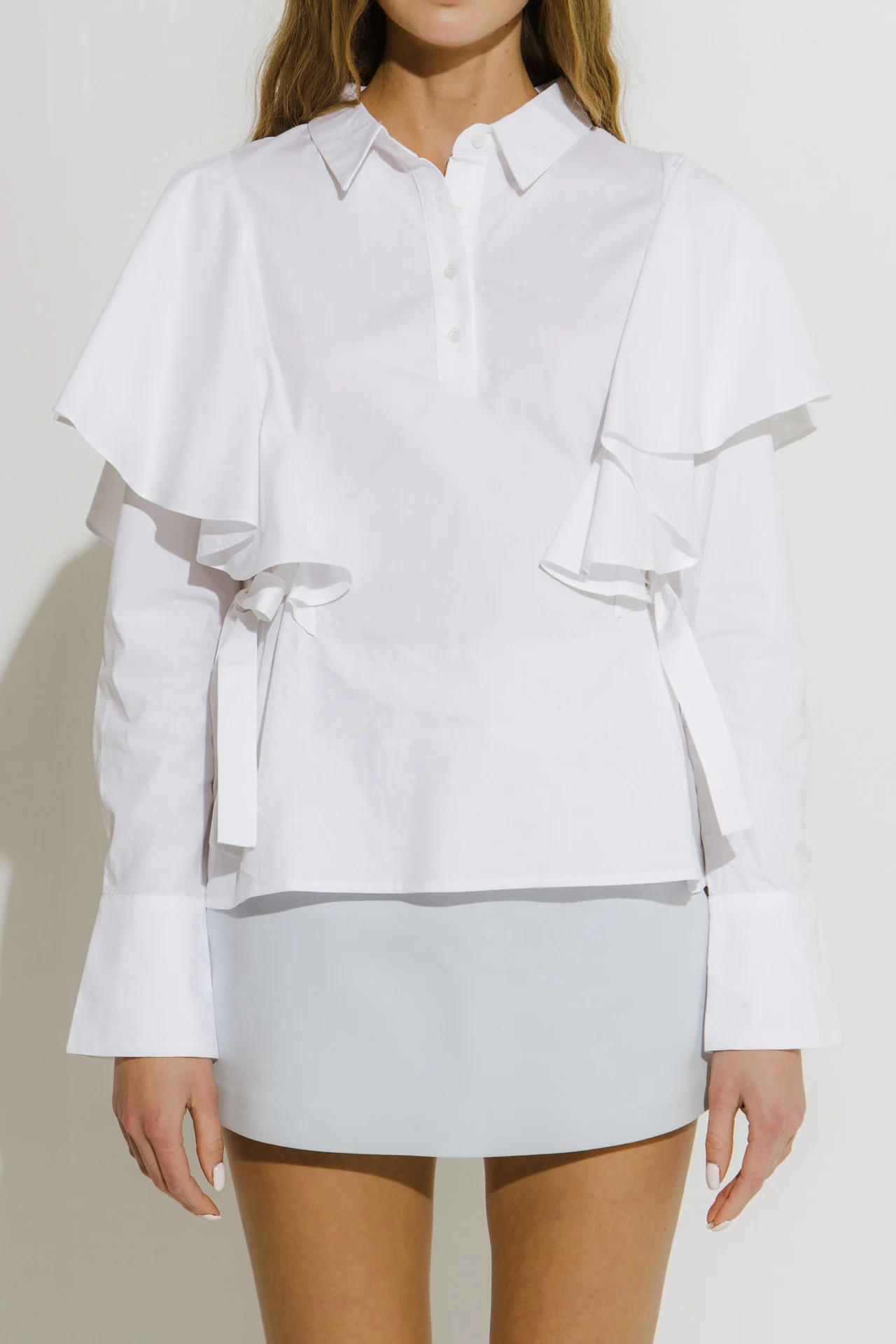 Shoulder Ruffle Poplin Shirt