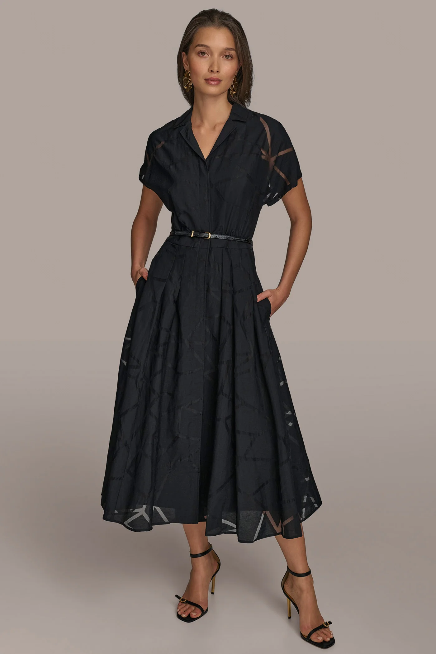 BURNOUT BELTED SHIRT DRESS