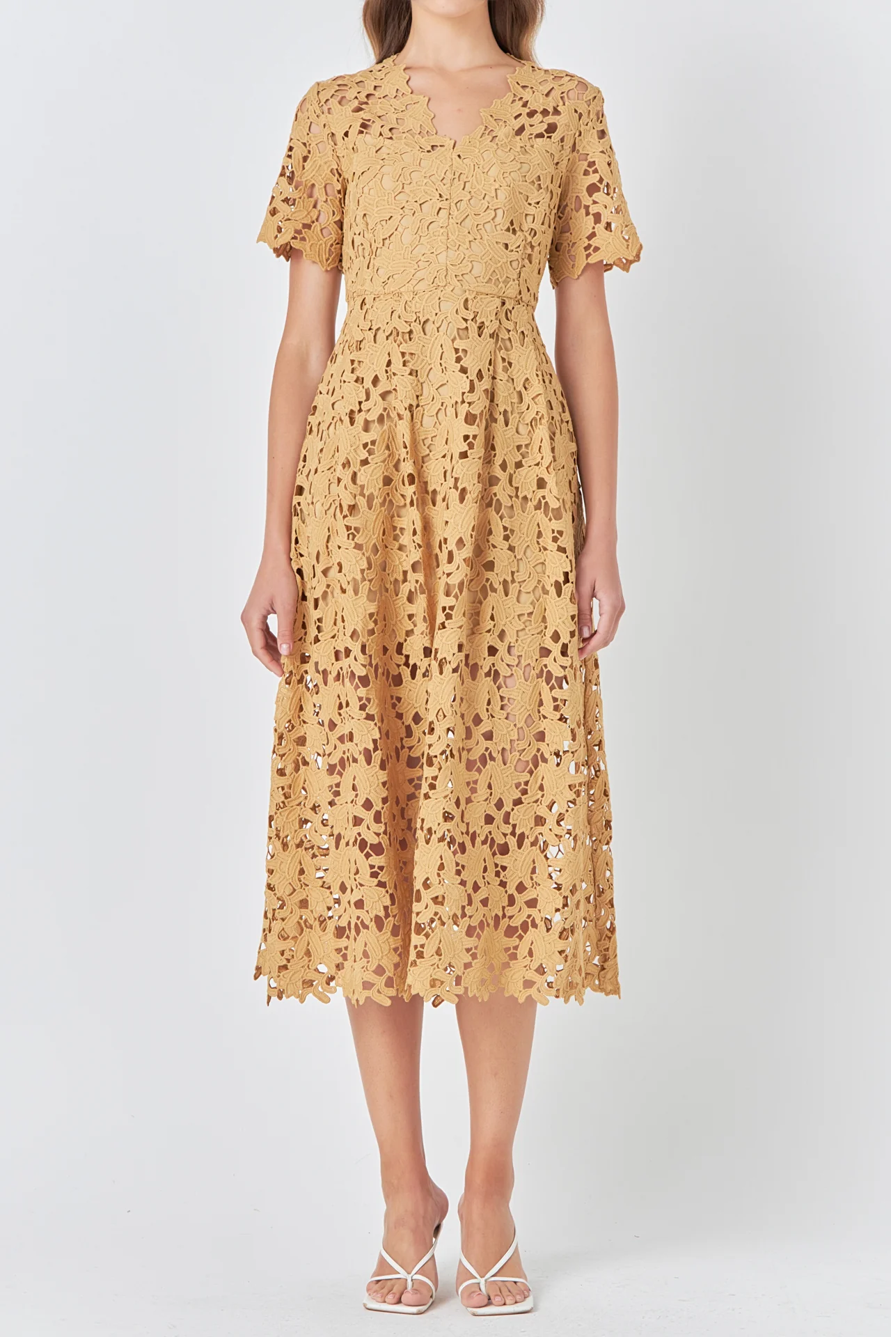 All Over Lace Short Sleeves Midi Dress