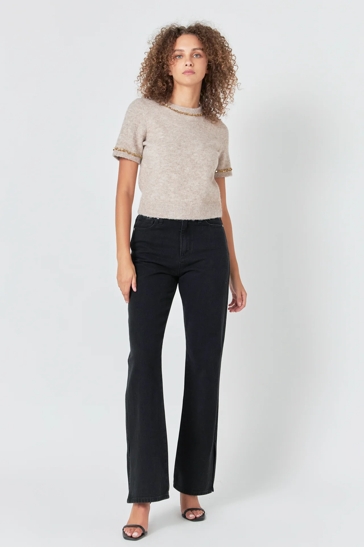 Trimmed Knit Short Sleeve Top