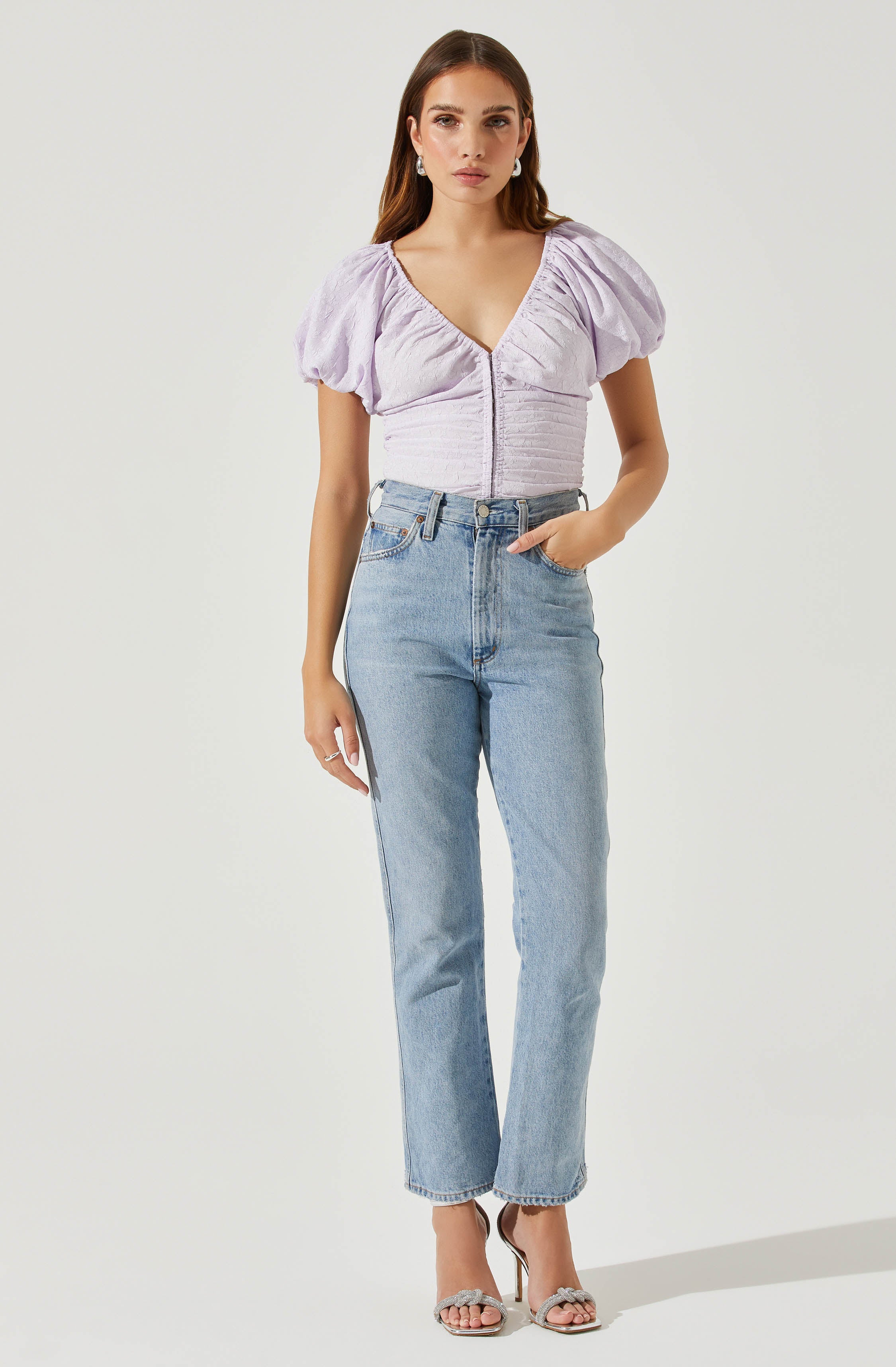 Tameka Textured Ruched Puff Sleeve Top