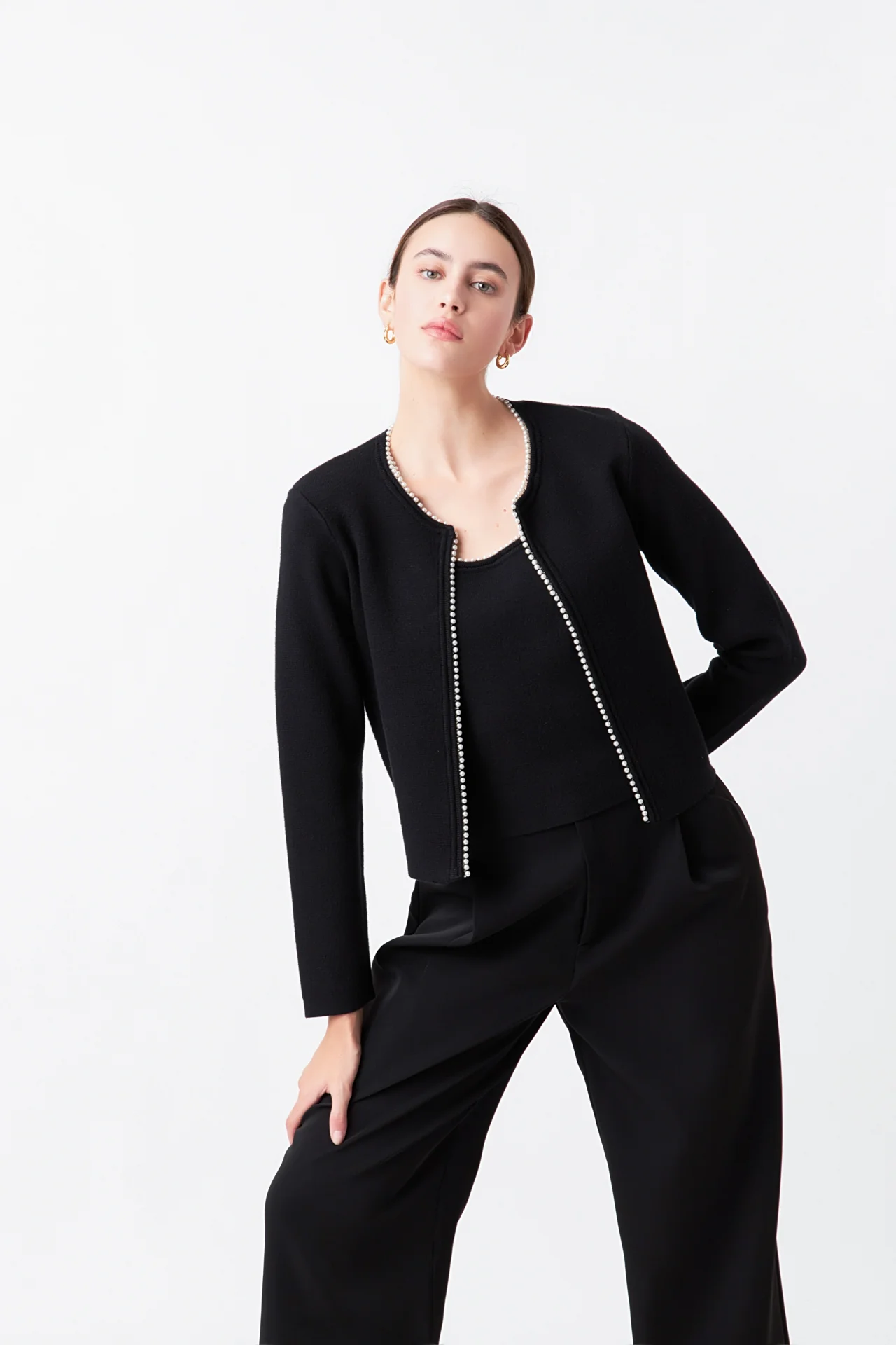 Pearl Trim Knit Cardigan