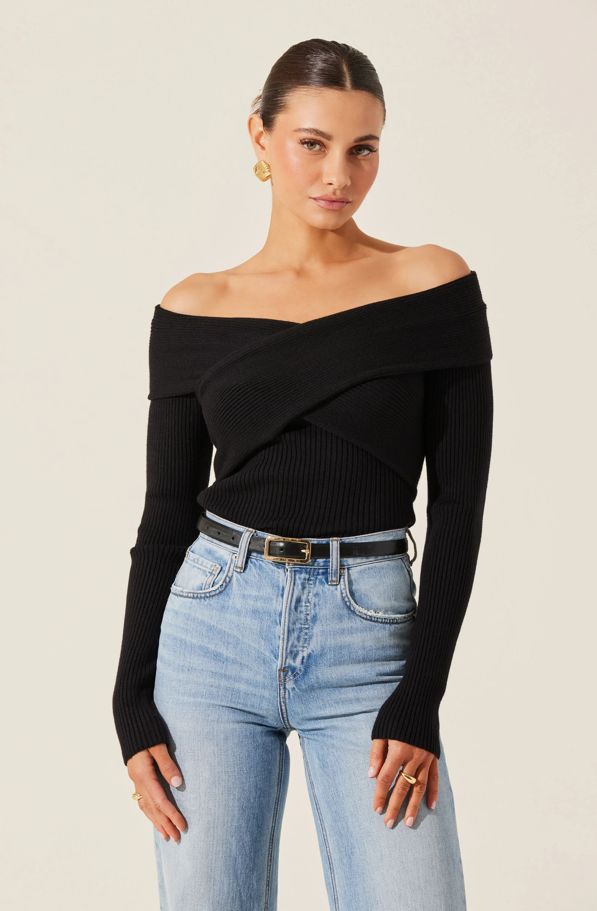 Off Shoulder Crossover Sweater