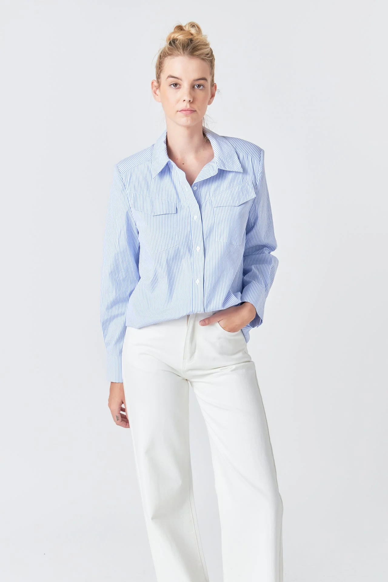 Power Shoulder Striped Shirt
