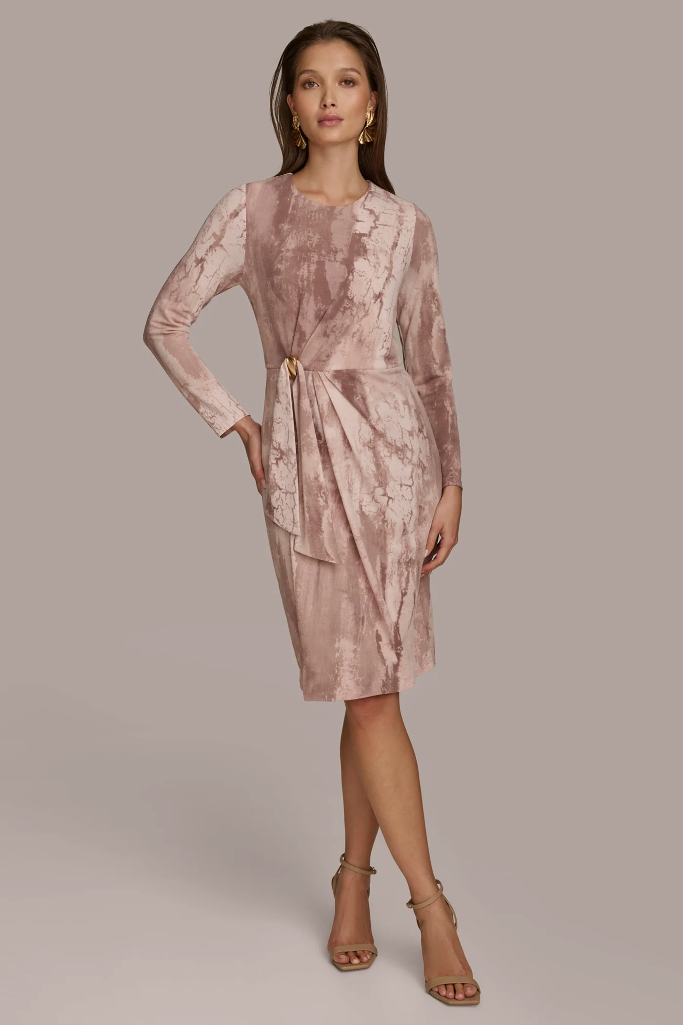 PRINTED LONG SLEEVE DRESS WITH HARDWARE