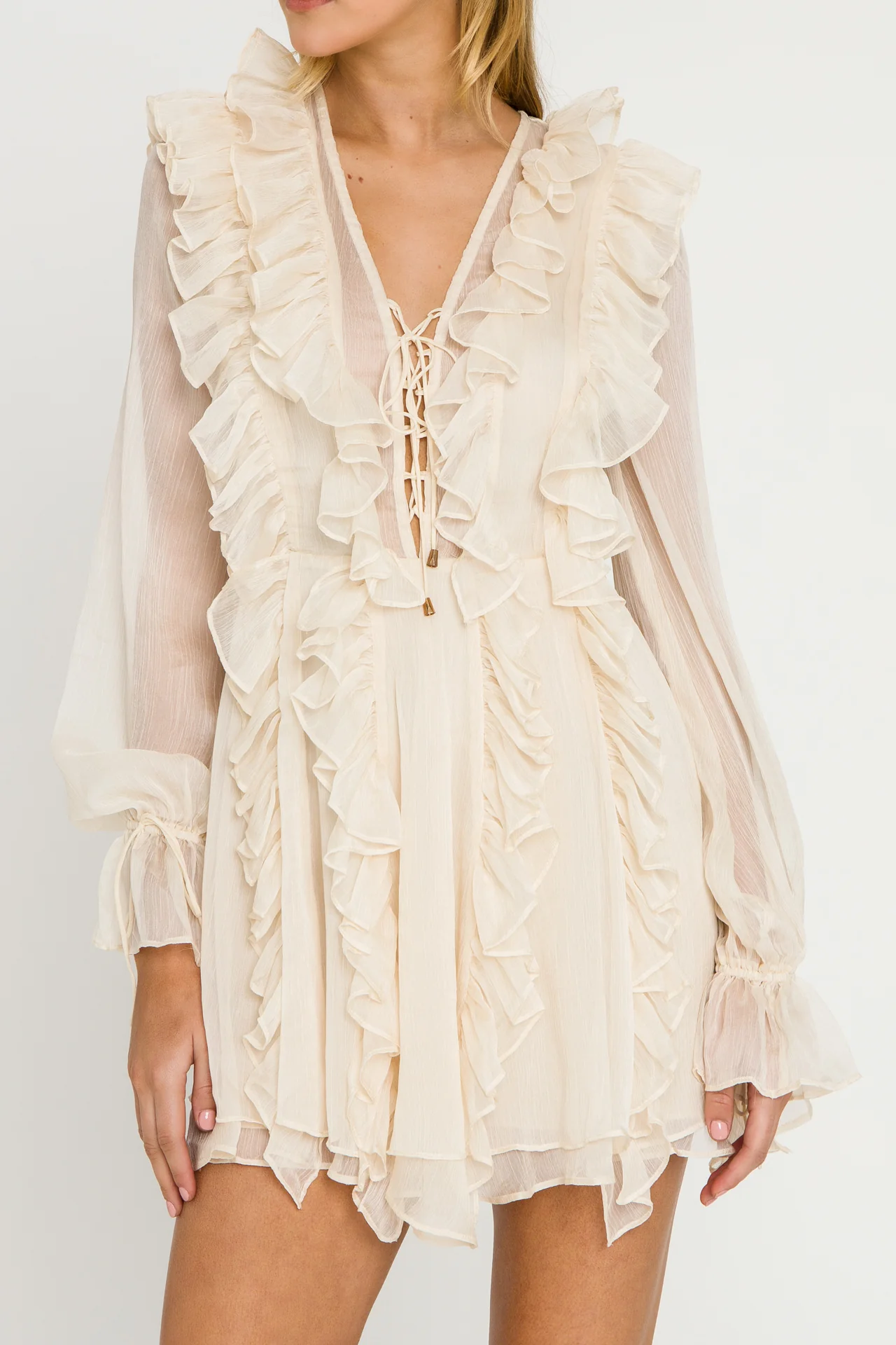Long-Sleeve Ruffle Mini Dress