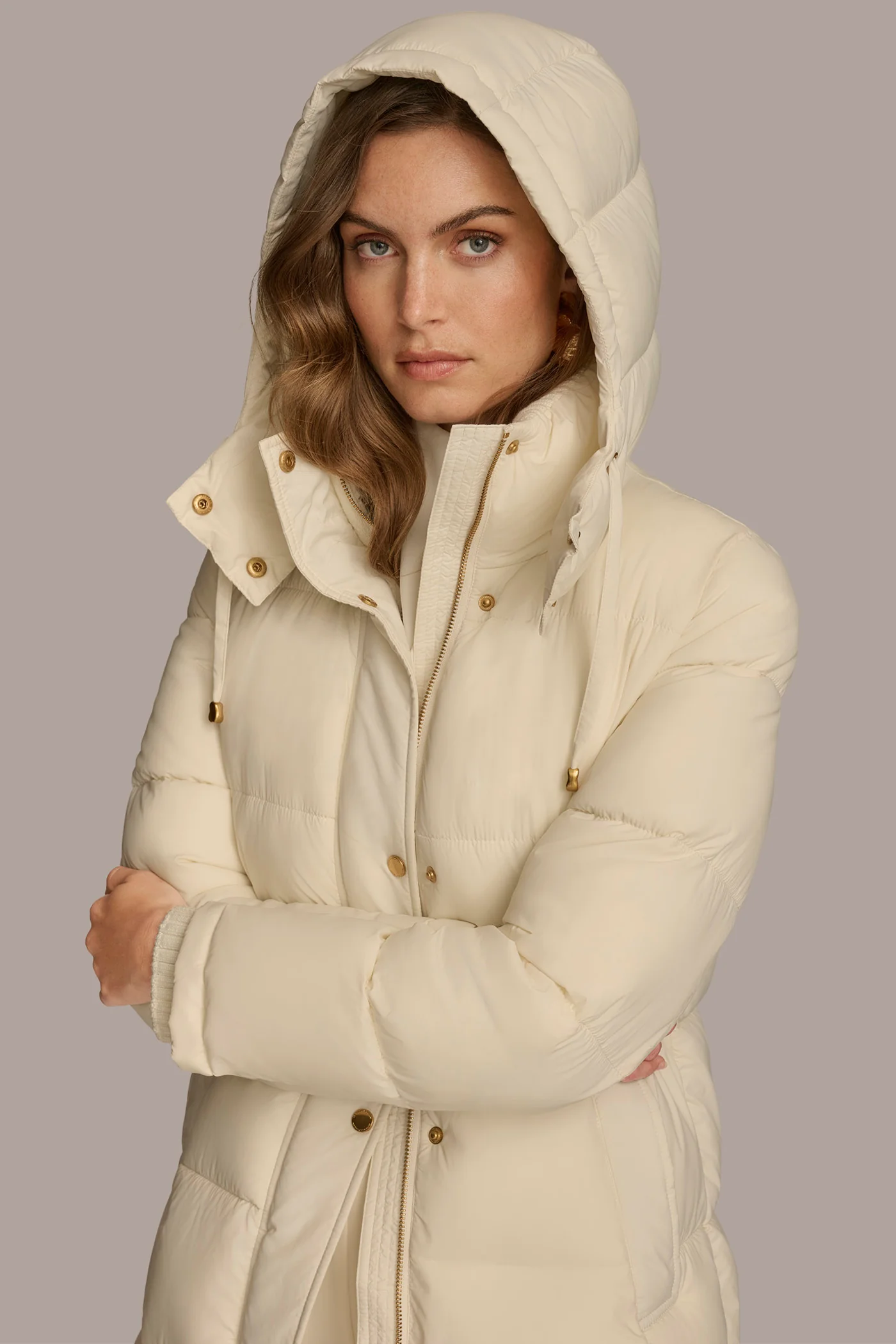 Hooded Ribbed Trim Puffer Jacket