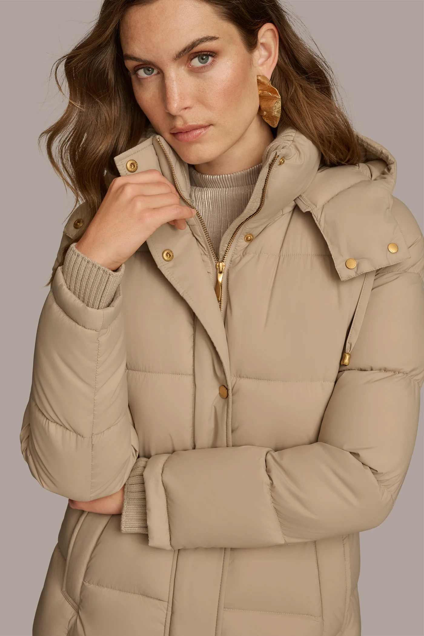 Hooded Ribbed Trim Puffer Jacket