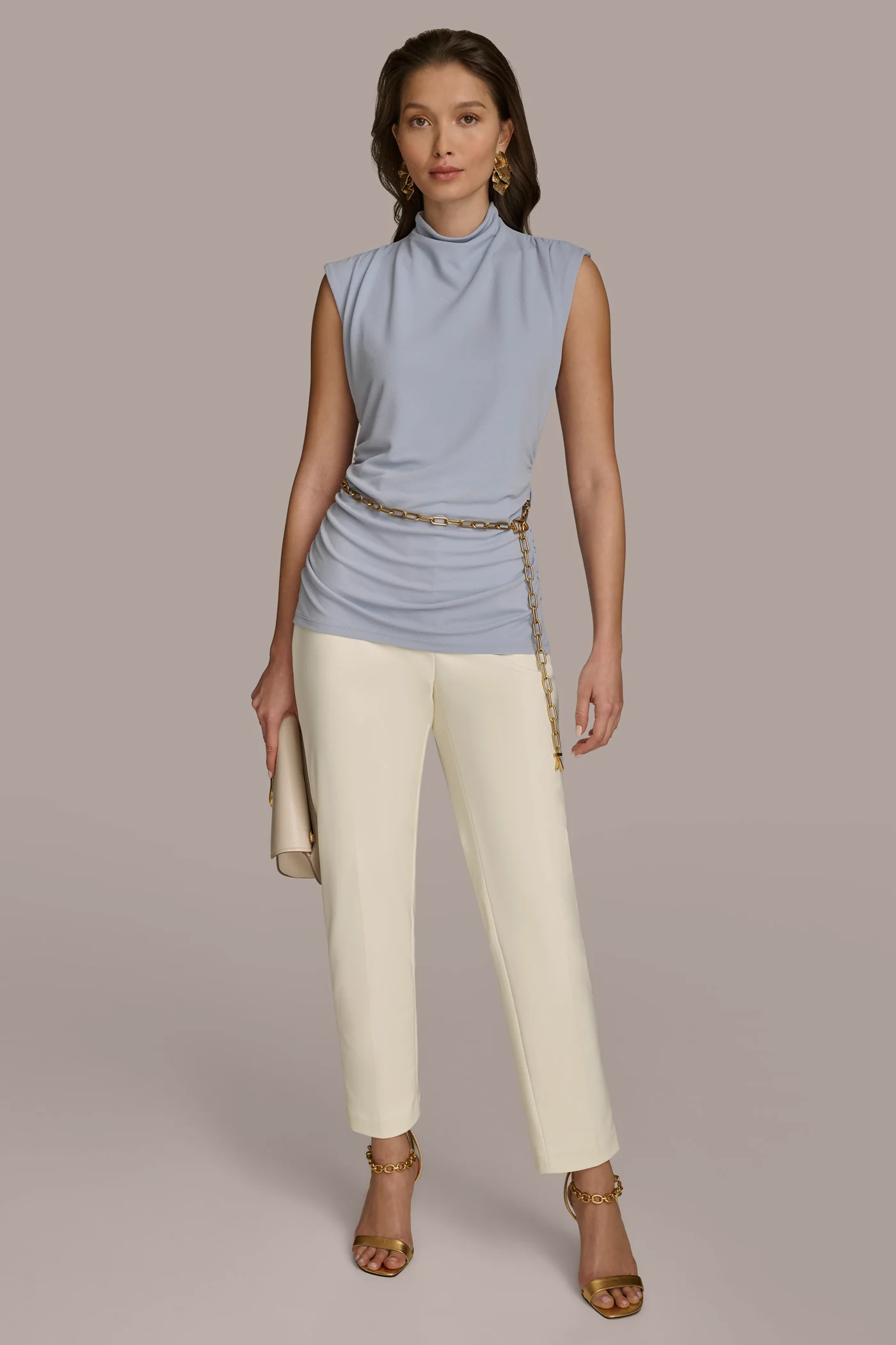 MOCK NECK TOP WITH CHAIN BELT