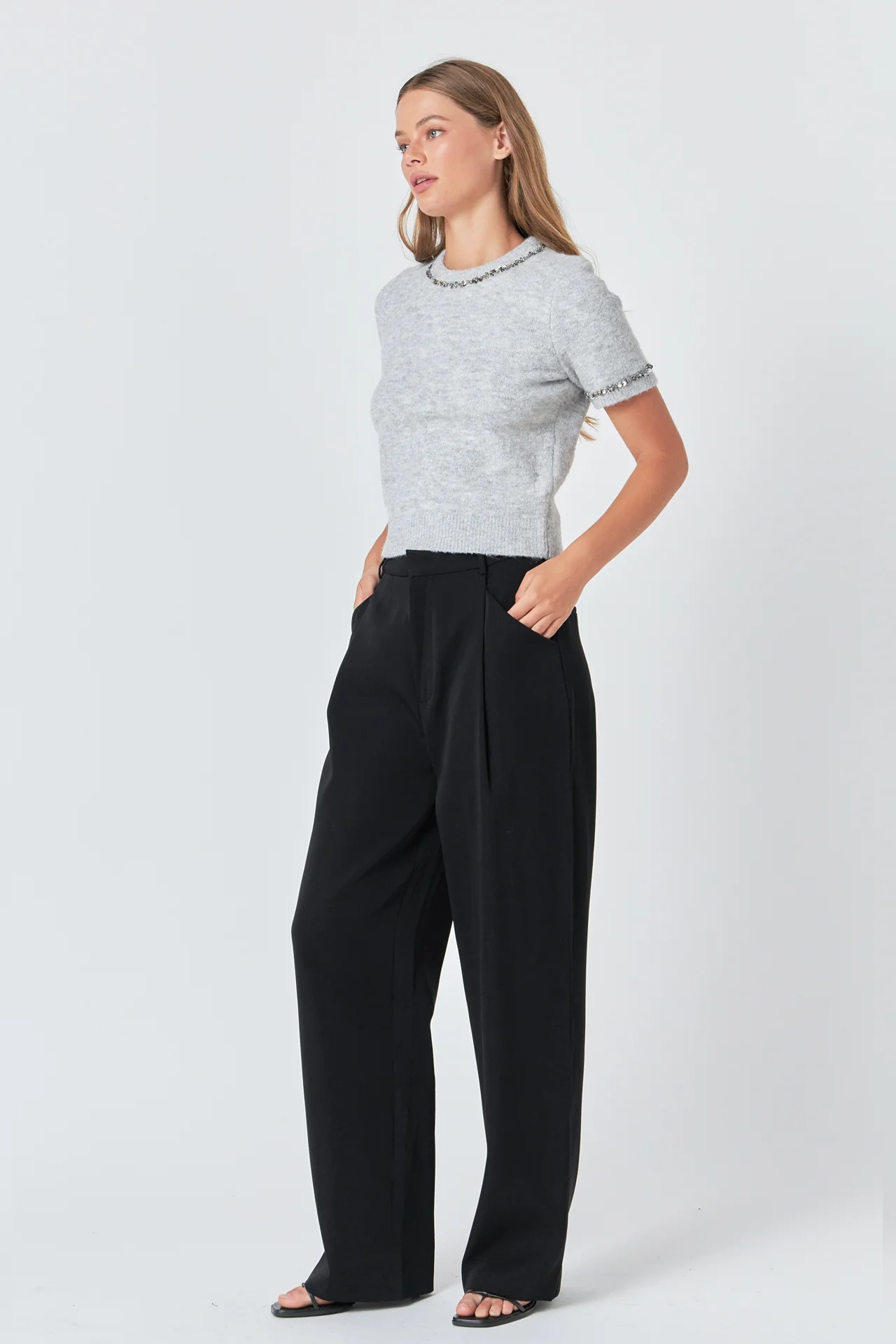 Trimmed Knit Short Sleeve Top