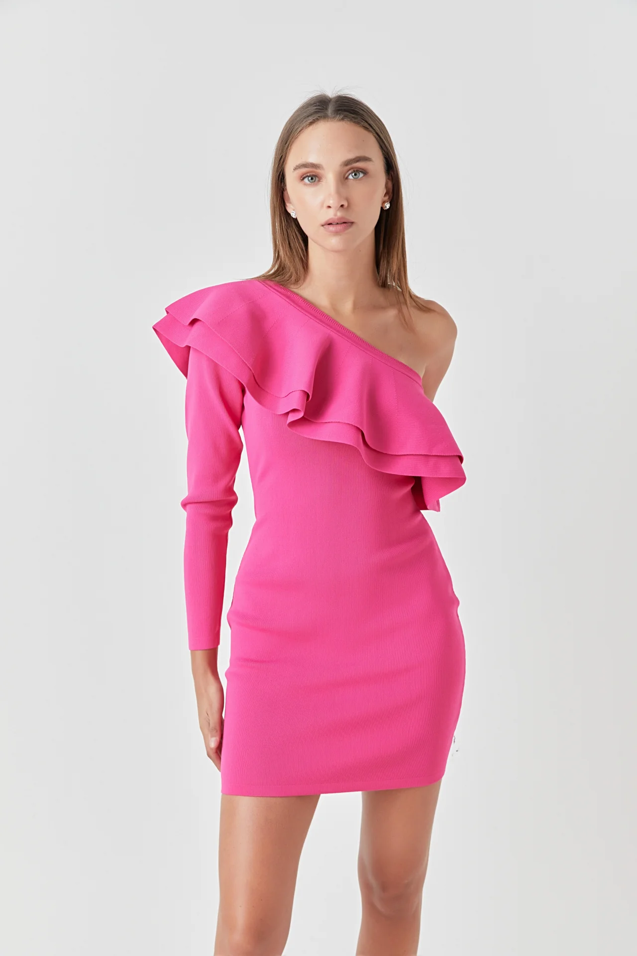 One Shoulder Knitted Mini Dress