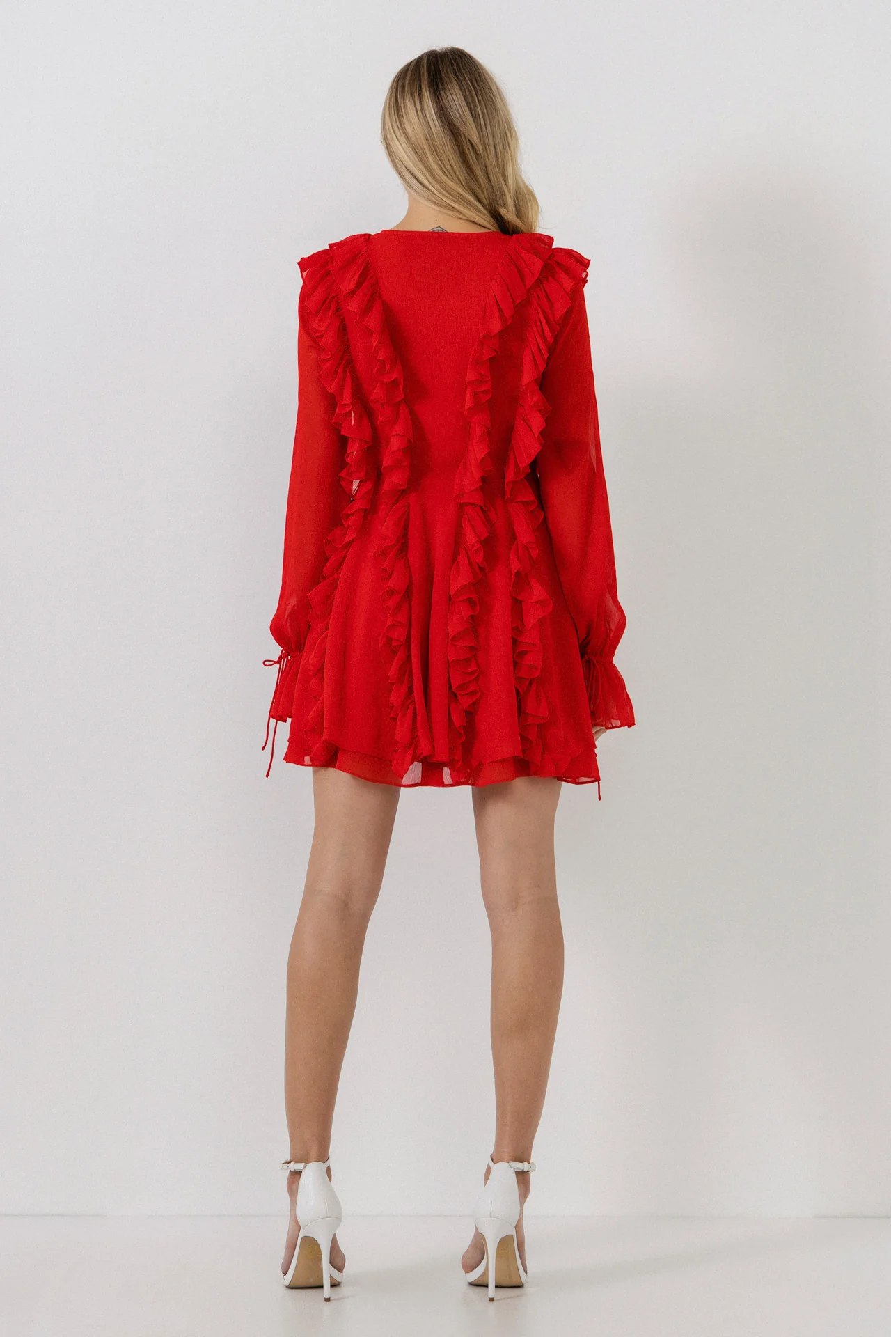 Long-Sleeve Ruffle Mini Dress